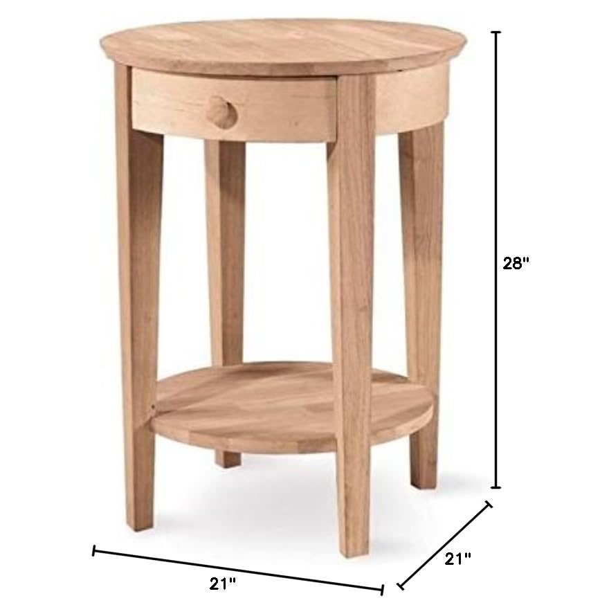 Pemberly Row Unfinished Wood Accent Table with One Drawer - Side Table for Living Room, Bedroom & Entryway - Rustic Home Decor Furniture