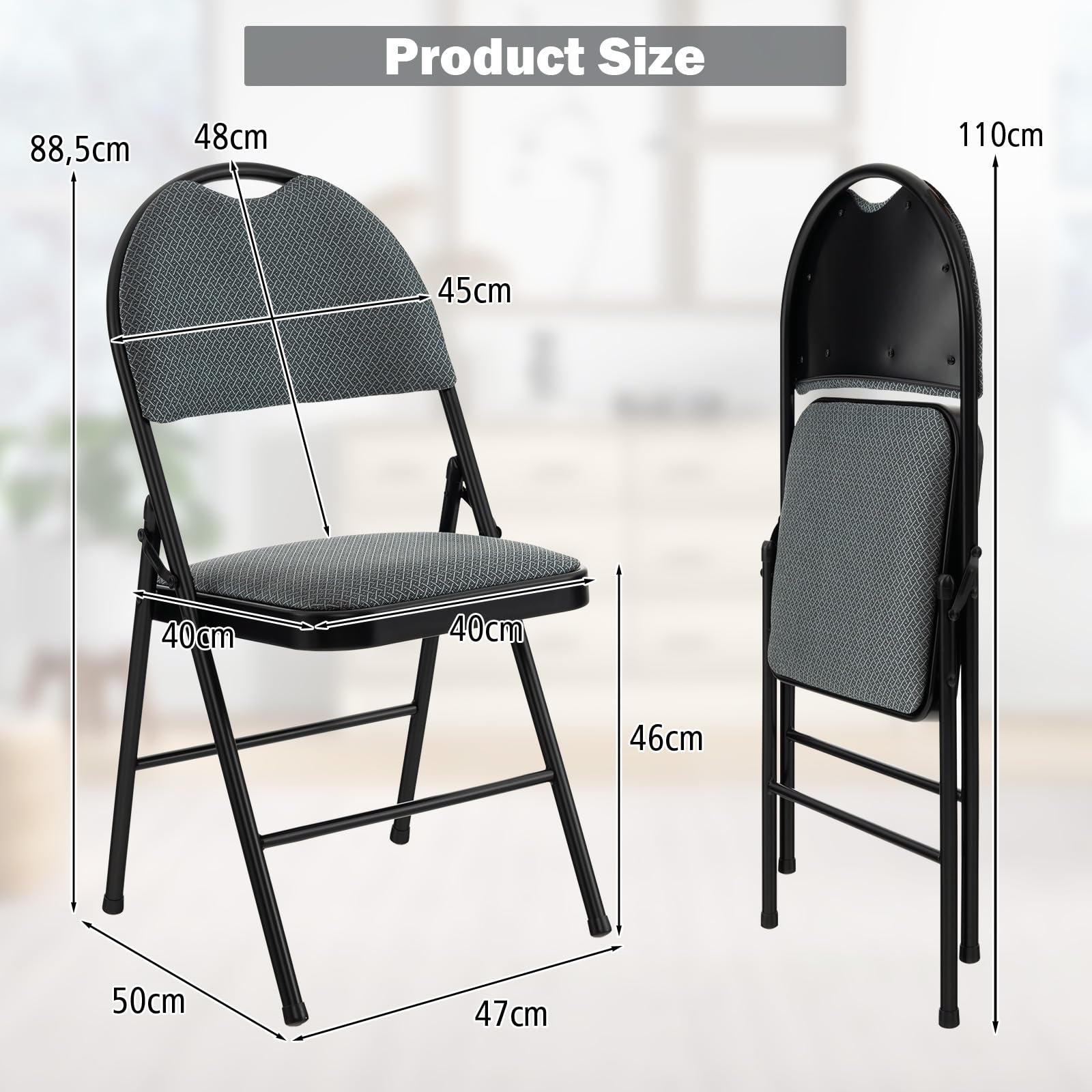 6-Pack Folding Chairs with Padded Seat & Back - Portable Metal Frame Chairs for Home, Office, Camping, Picnics & Outdoor Events - Comfortable Upholstered Chairs (Set of 6)