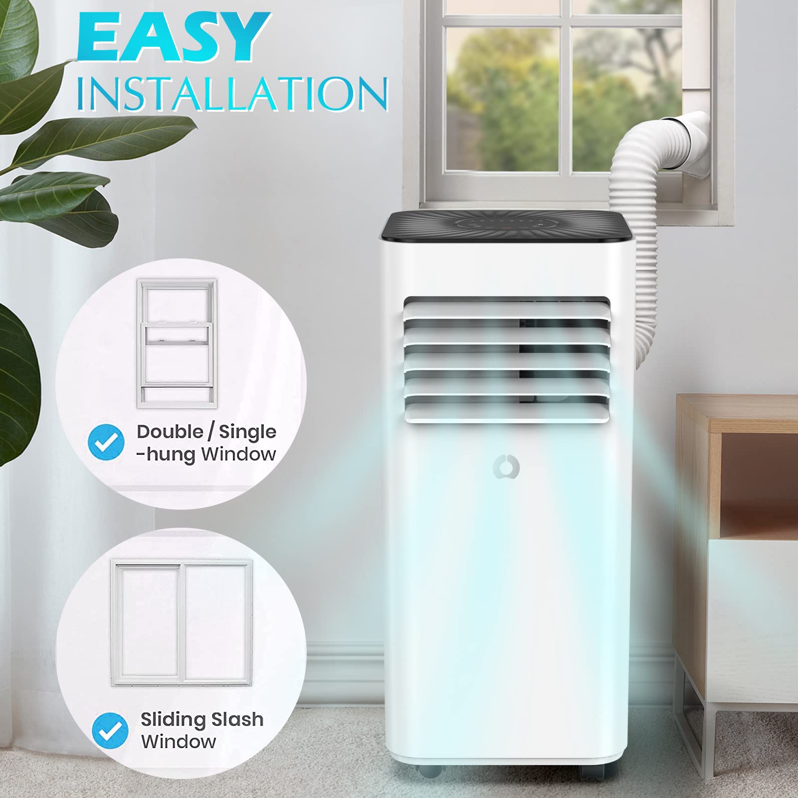 10,000 BTU Portable Air Conditioner for Rooms up to 450 Sq.Ft - 3-in-1 Cooling AC Unit with Dehumidifier & Fan - Remote Control Included - Perfect for Bedrooms, Apartments & Small Offices