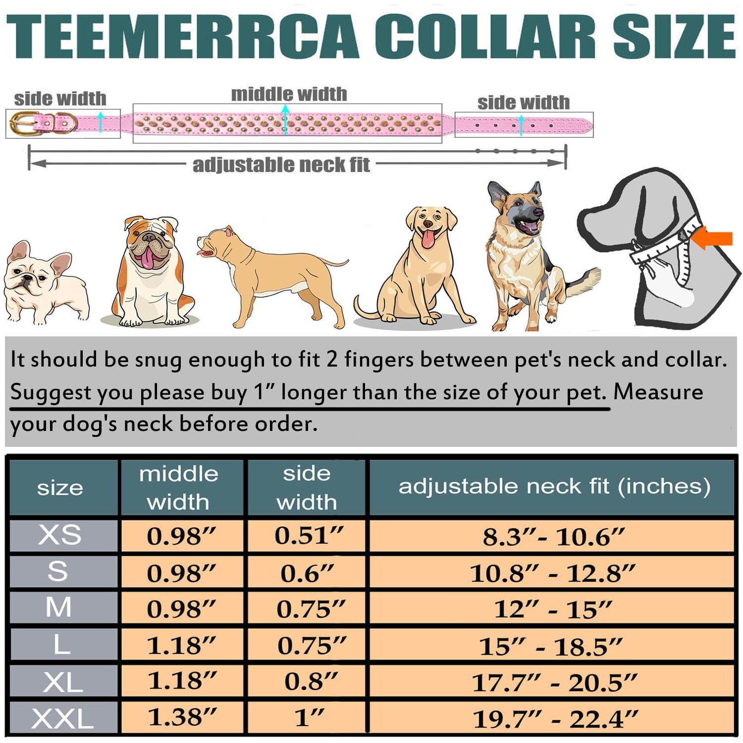 TEEMERRYCA Pink Leather Dog Collar with Gold Spikes for Small, Medium & Large Dogs - Pit Bulls, Bulldogs & Puppies - Adjustable 8.3
