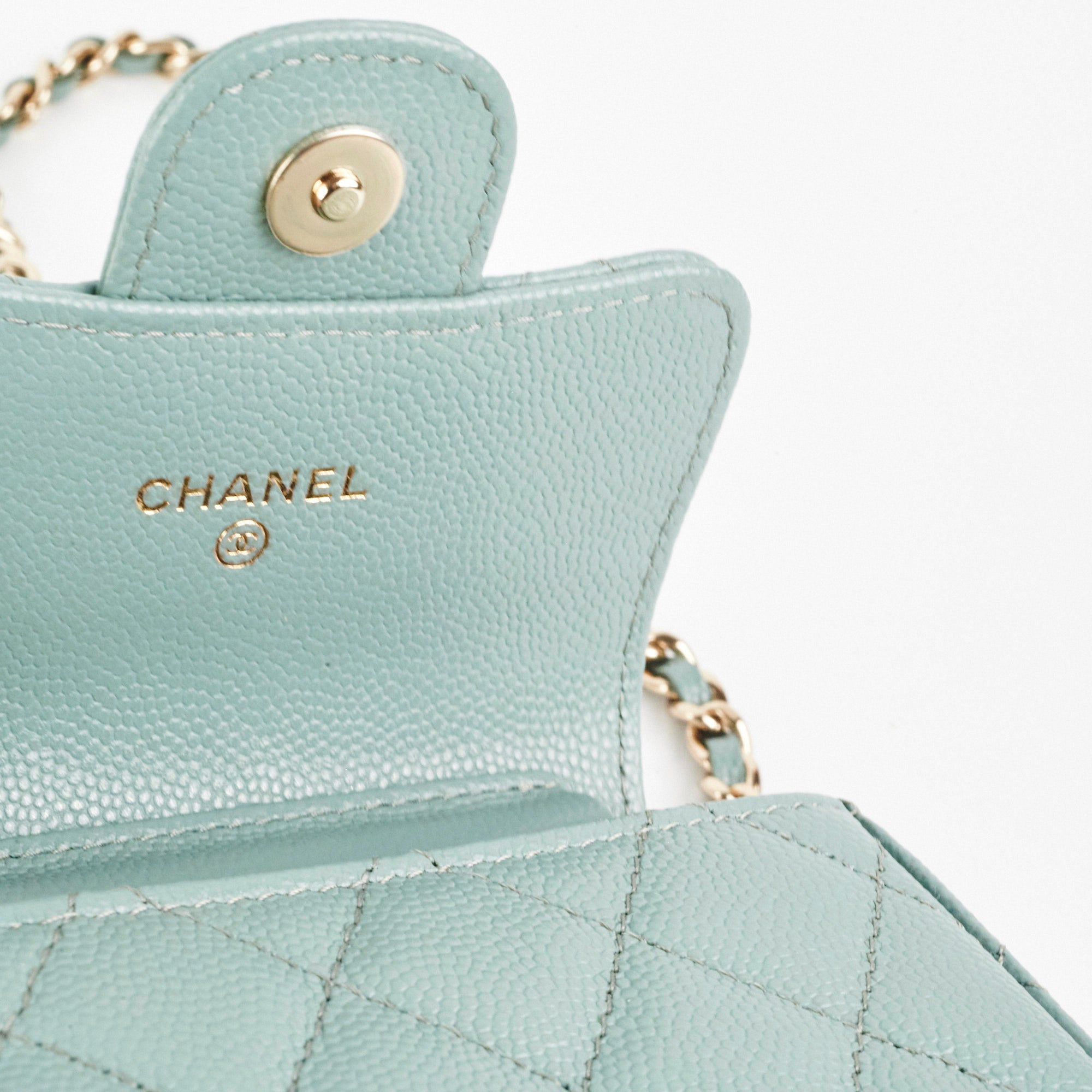 Chanel Micro Bag With Chain Greyish Green LGHW Caviar Leather Crossbody Bag for Women - Perfect for Evening Parties, Date Nights & Special Occasions