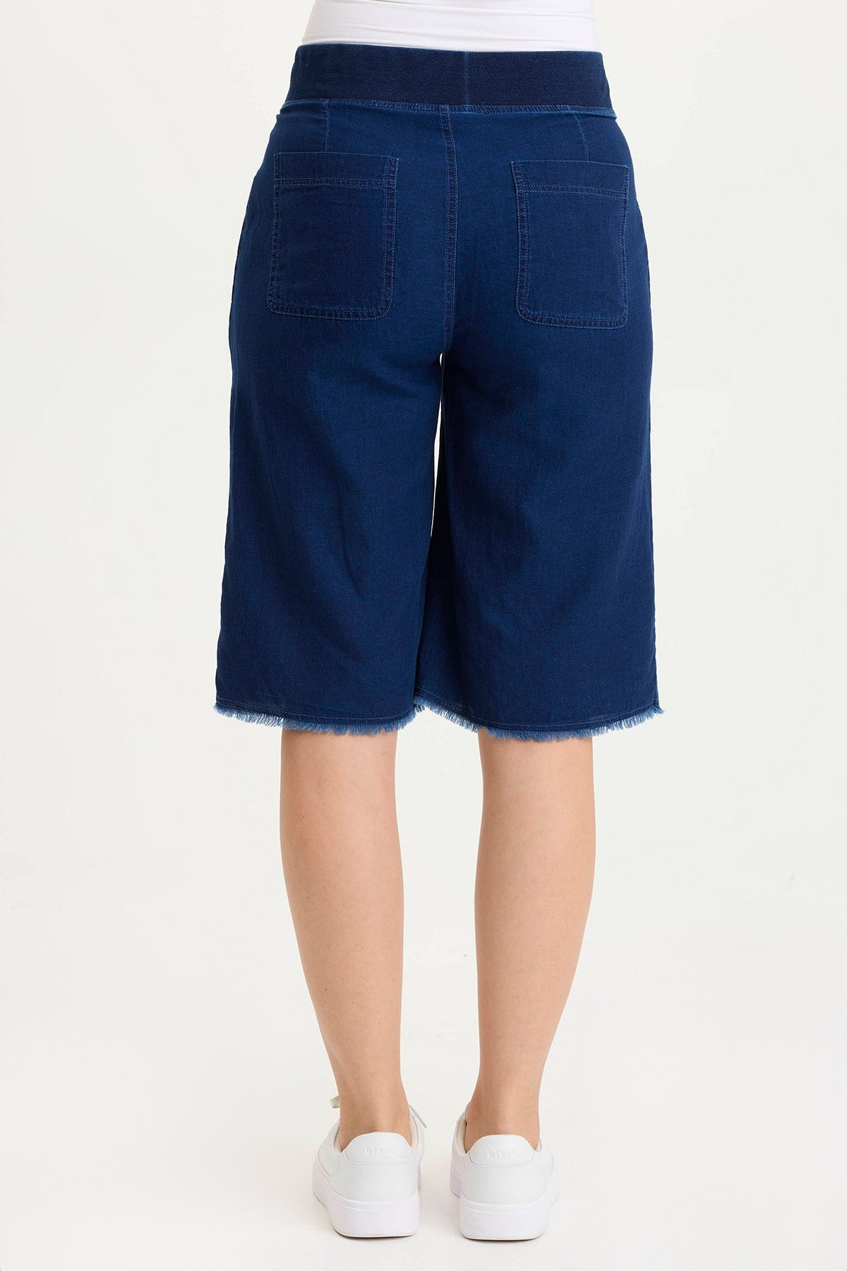 Themia Women's Indigo Twill Pull-On Bermuda Shorts - Comfortable Stretch Waist Casual Summer Shorts for Outdoor Activities & Travel