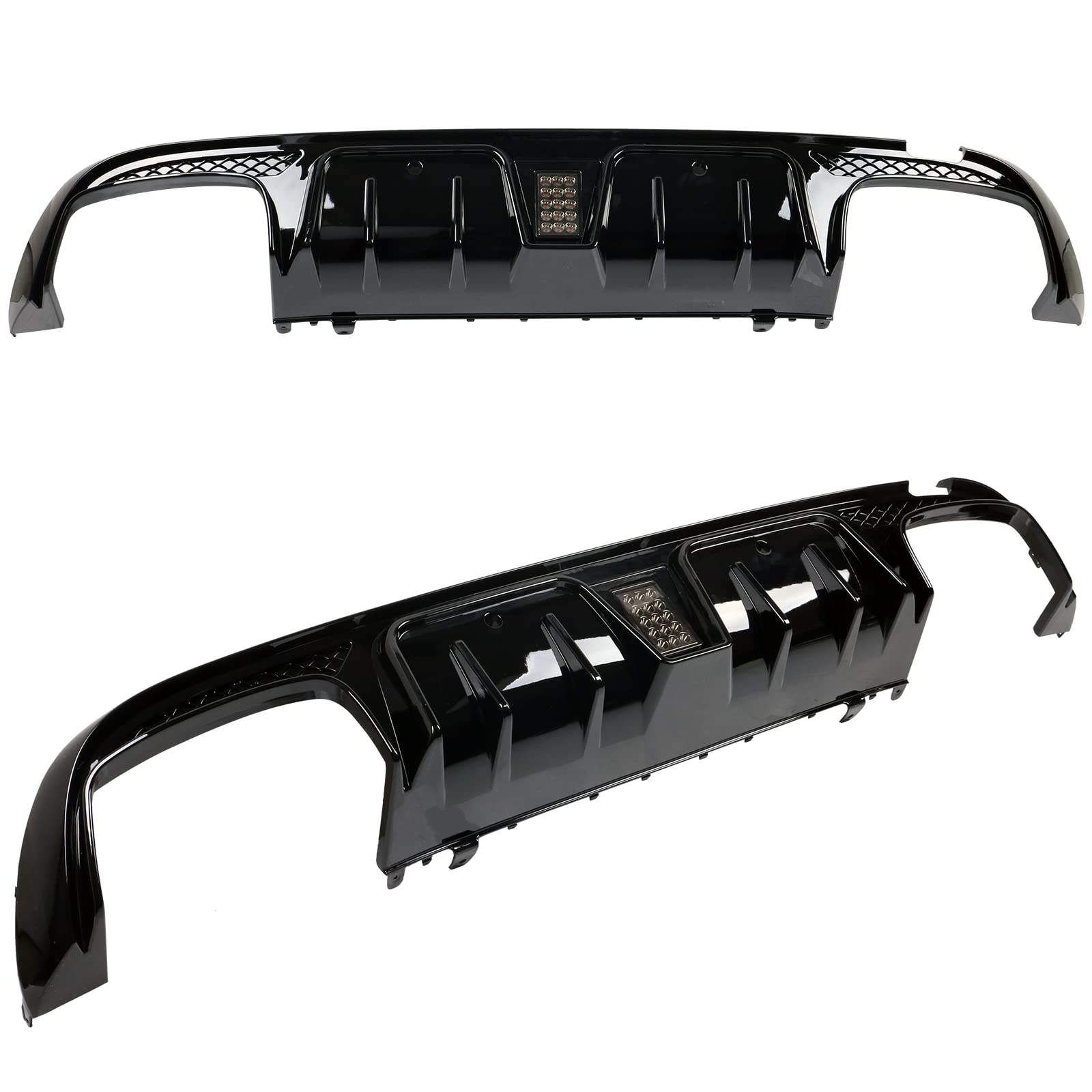 IKON MOTORSPORTS Rear Diffuser with Exhaust Tips for 2015-2021 Mercedes-Benz W205 C-Class C63 & C63S AMG | Gloss Black B-Style Rear Bumper Valance with LED Light | Perfect for Car Enthusiasts & Performance Upgrades