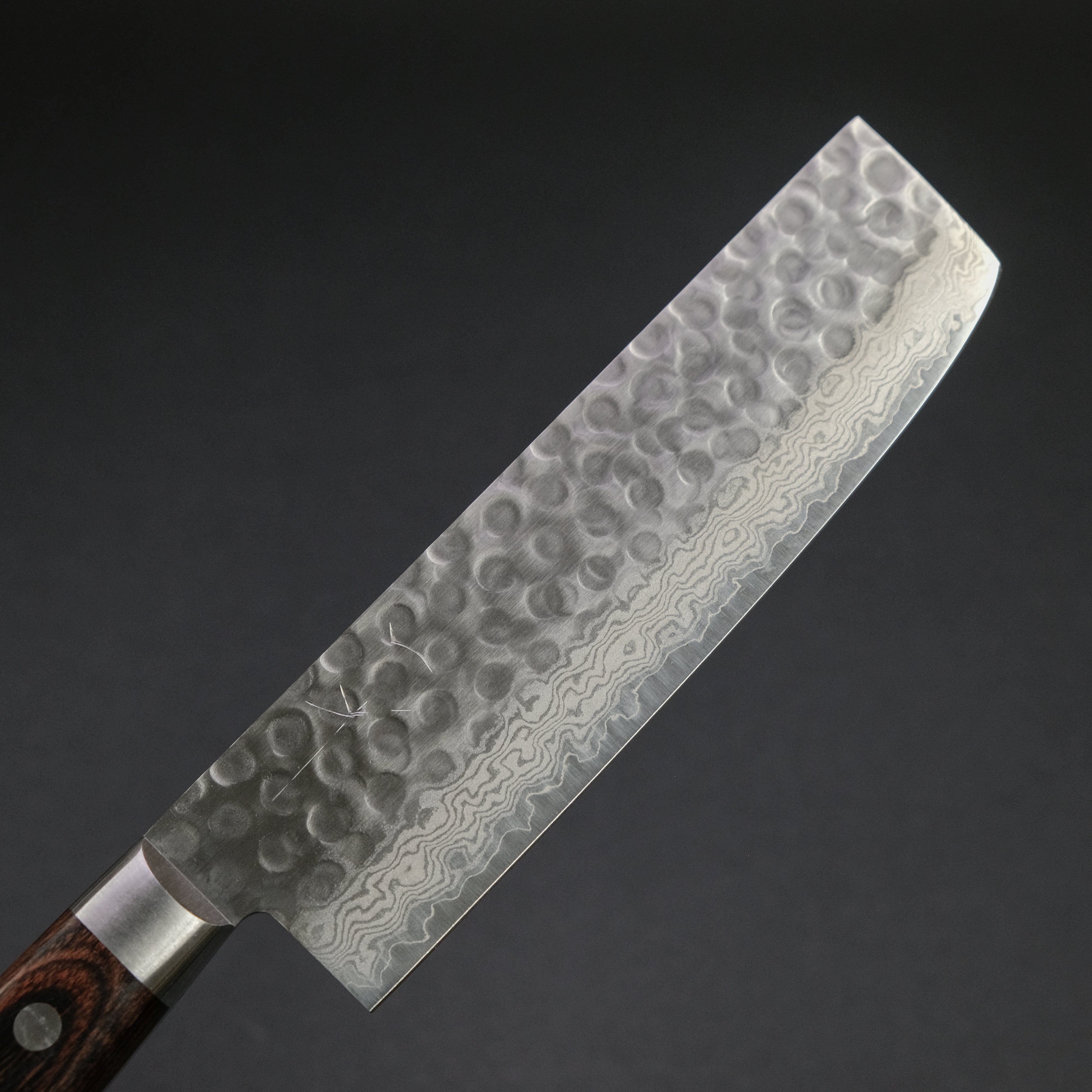 Hitohira HG Tsuchime Damascus Nakiri Knife 160mm - Handcrafted Japanese Kitchen Knife with Imitation Mahogany Handle - Perfect for Slicing Vegetables, Herbs & Sushi Preparation