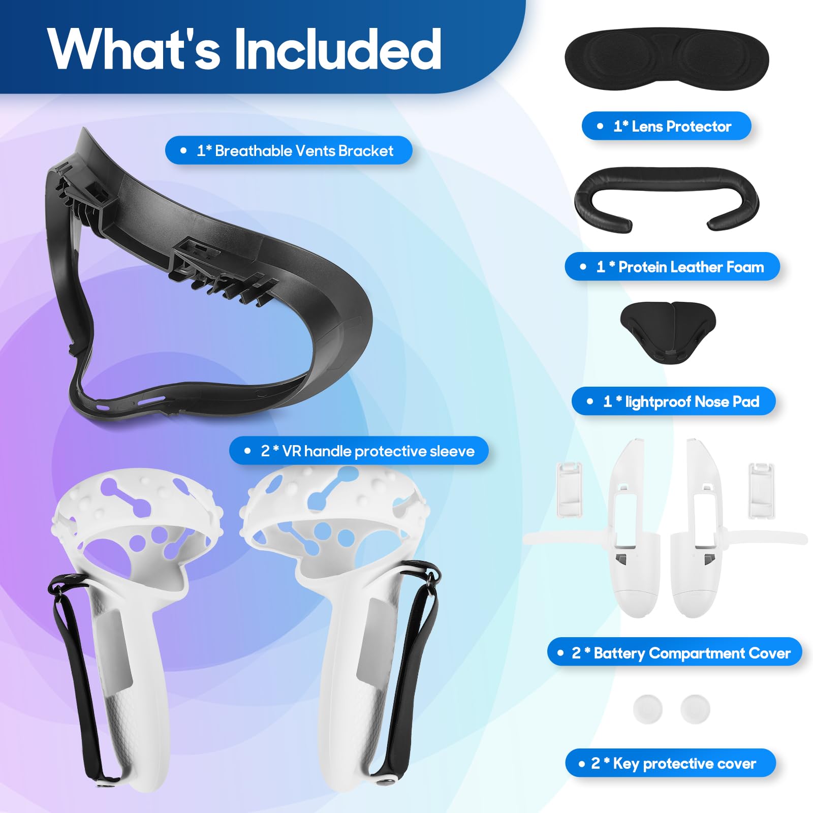 Meta Quest 2 VR Facial Interface Replacement - Extended Battery Grips, Removable Frame & Soft Foam Face Cushion - Enhanced Comfort for Long Gaming Sessions, VR Fitness & Immersive Entertainment