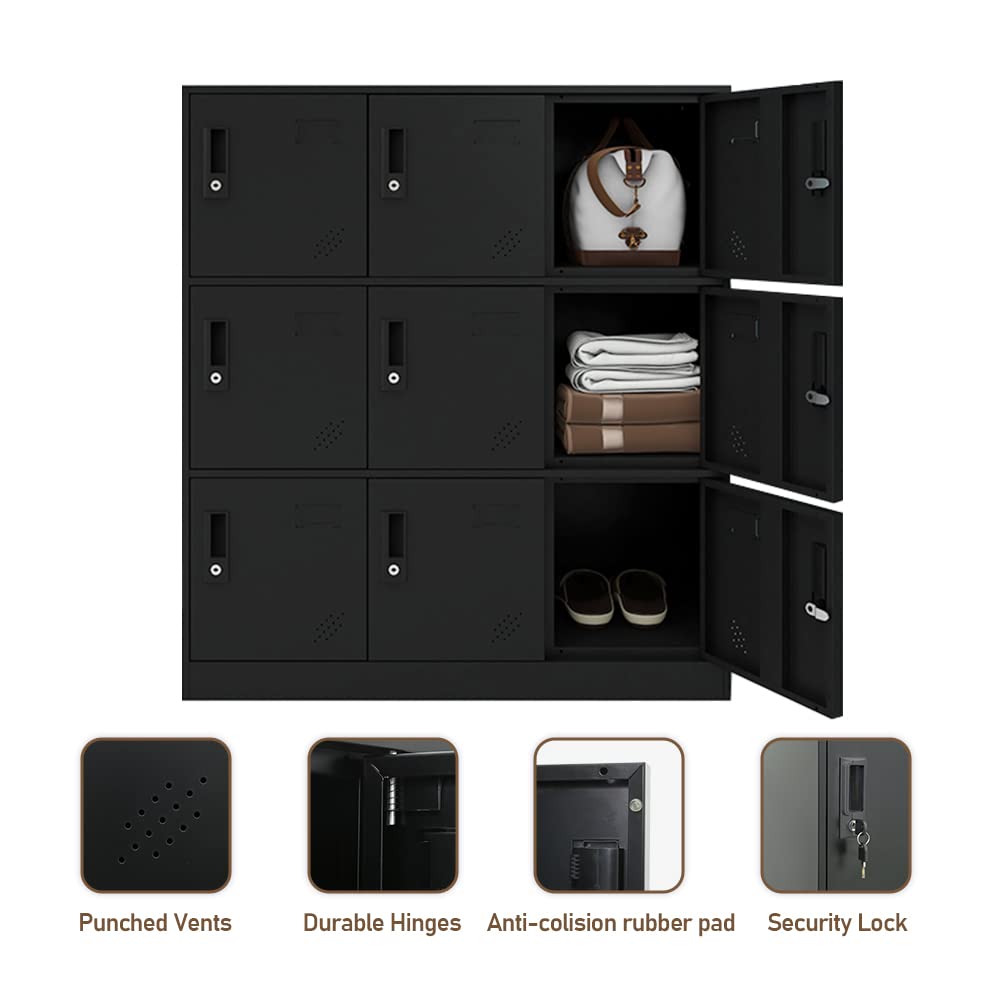 9-Door Metal Kids Locker Cabinet - Steel School Storage Locker for Books, Shoes & Clothes - Heavy Duty Office & Gym Lockers - Perfect for Classrooms, Sports Facilities & Workplace Organization