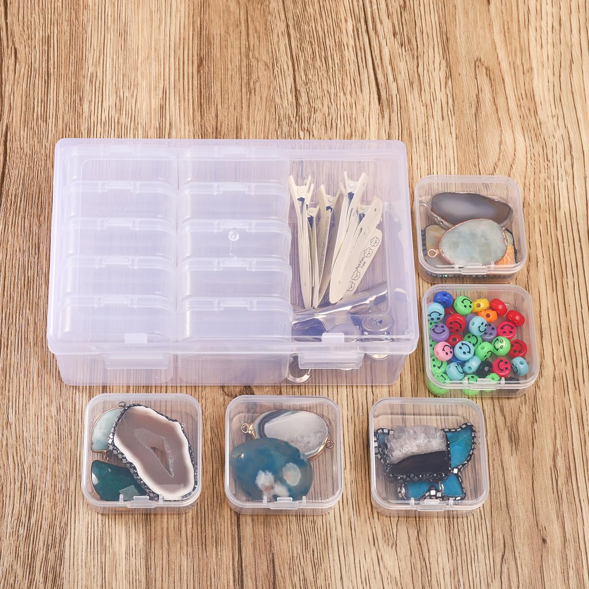 15Pcs Small Bead Organizer Box Set - Clear Plastic Storage Containers with Hinged Lids for DIY Jewelry Making, Bracelet Crafting, Beading Supplies & Art Projects - Perfect for Craft Rooms, Travel & Home Organization