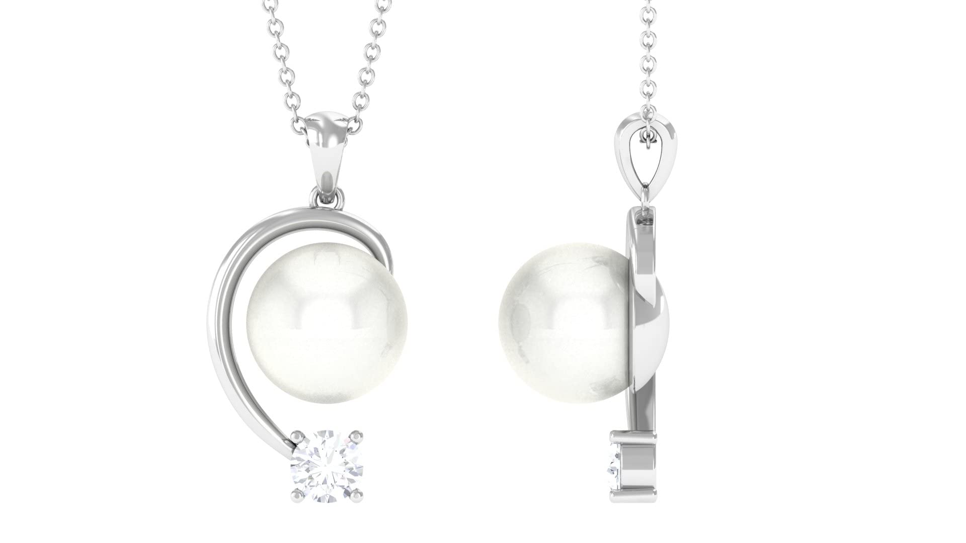 8.50 CT Freshwater Pearl Solitaire Pendant Necklace for Women - 14K Solid Gold with Diamond Accent | Elegant Minimalist Jewelry for Weddings, Anniversaries & Special Occasions