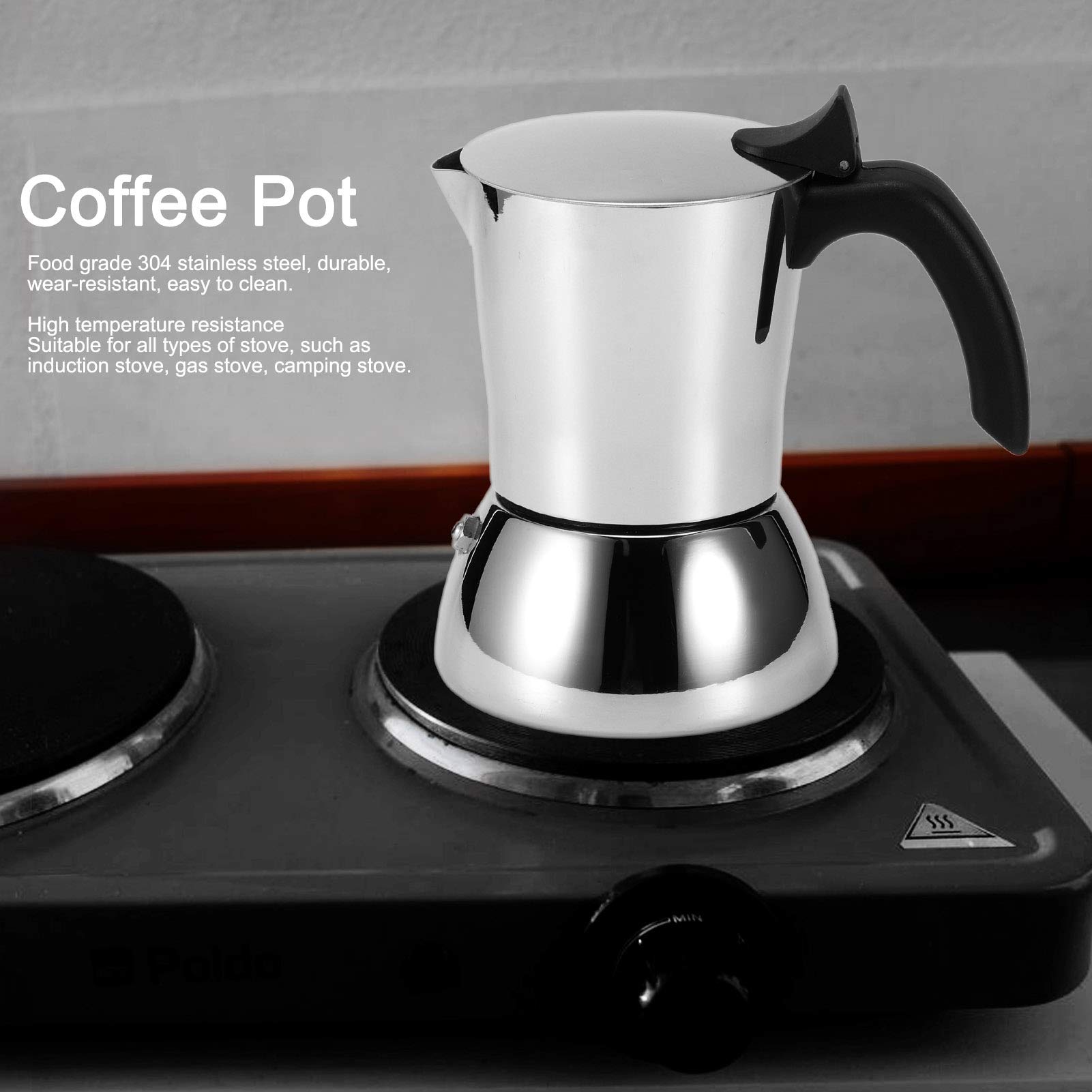Yosoo 3-Cup Stovetop Espresso Maker - 304 Stainless Steel Moka Pot for Rich Italian Coffee - Perfect for Home, Office & Coffee Shops - Easy Brewing on Gas/Electric Stoves