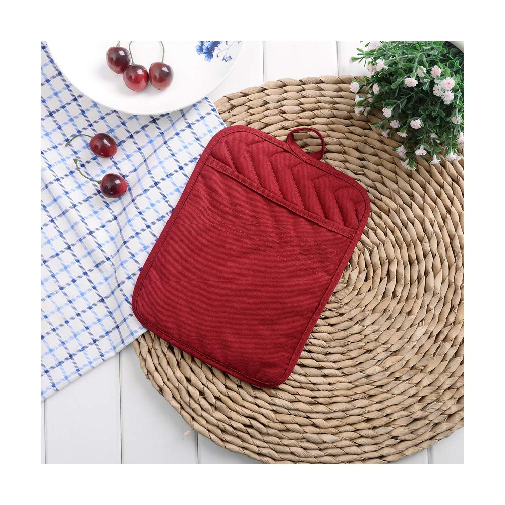 Anyi Heat Resistant Kitchen Pot Holders - Cotton Hot Pads for Counter Table with Pockets (Red) - Perfect for Cooking, Baking, and Handling Hot Dishes Safely