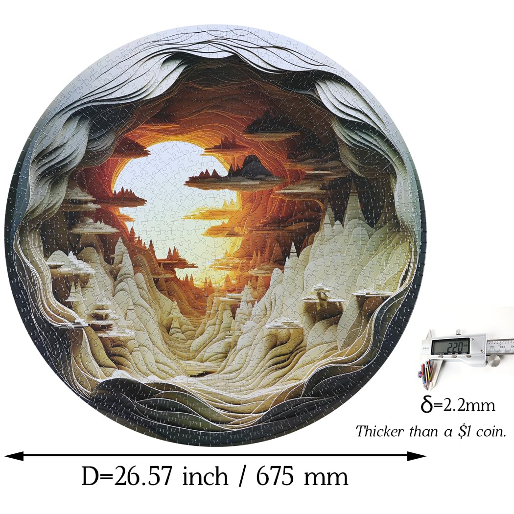Bgraamiens 1000-Piece Round Puzzle - 3D Visual Dawn Inside a Cave | Autostereoscopy Challenge for Adults | Unique Hard Puzzle BG24011 | Perfect for Home Decor, Brain Training & Family Game Night