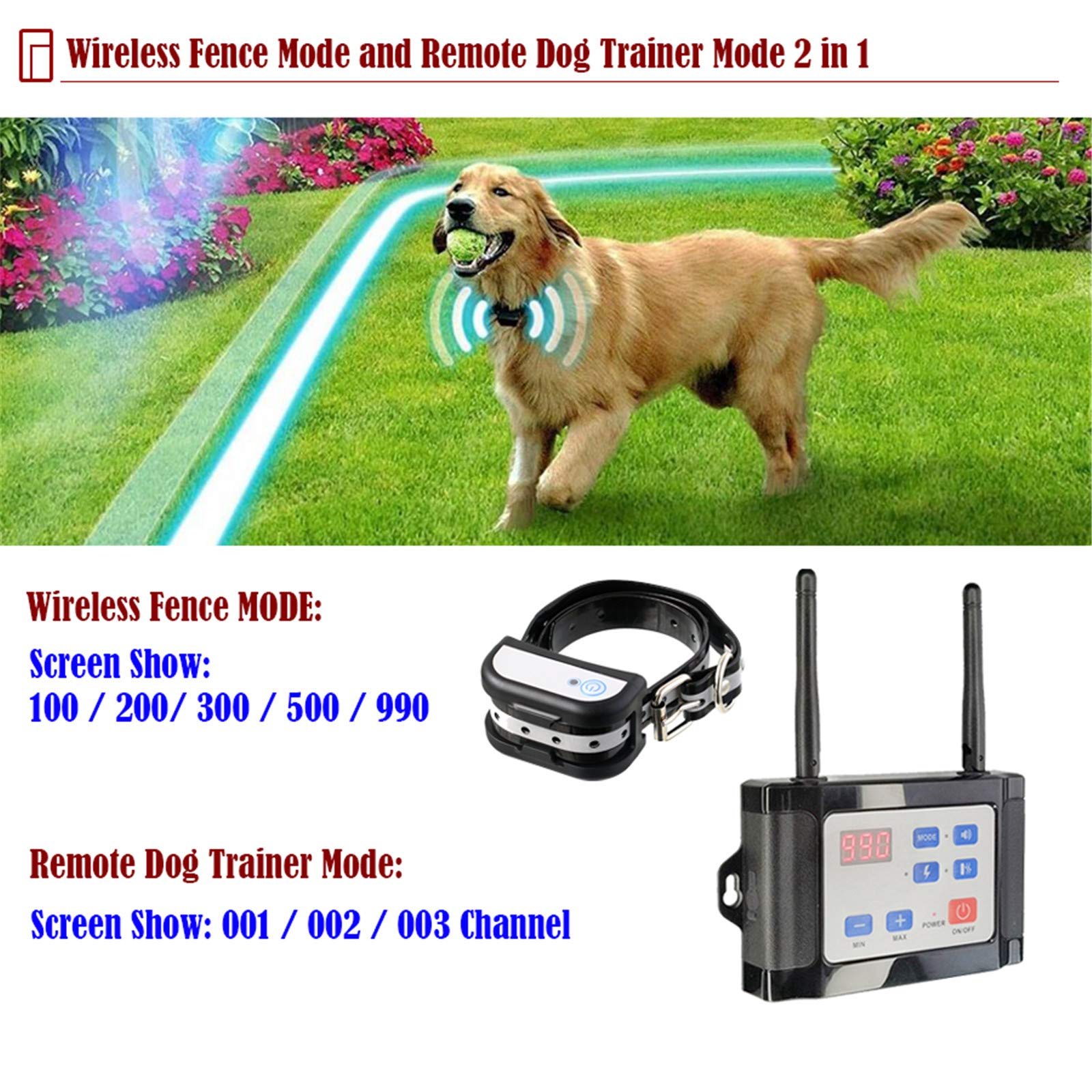 Wireless Dog Fence Electric Pet Containment System - Waterproof Training Collar with 6 Adjustable Levels (Vibration, Beep, Shock) | Safe Boundary Control for Small, Medium & Large Dogs | Ideal for Backyard, Garden & Outdoor Use