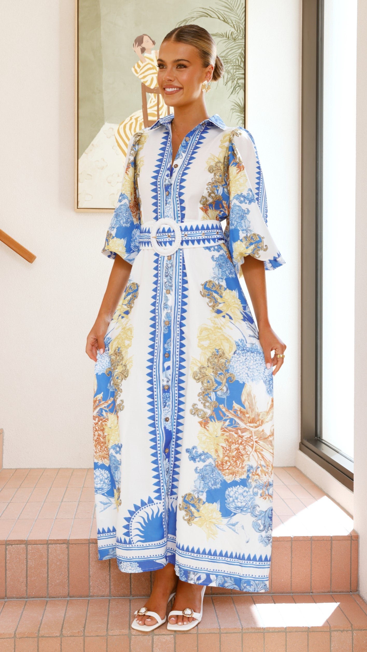 Arana Maxi Dress - Blue and White Floral Print Summer Dress for Women | Beach, Vacation & Casual Wear