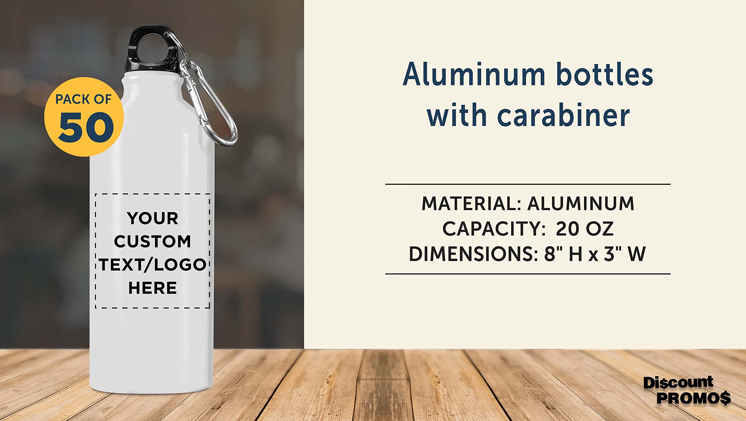Custom 20oz Aluminum Water Bottles Bulk Pack (Set of 50) - Personalized Gym & Hiking Bottles - Eco-Friendly Reusable Drinkware for Sports, Office, Camping & Outdoor Activities - White