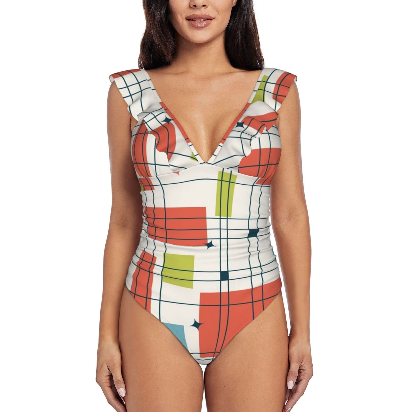 Aiyoolee Women's Ruffled One Piece Swimwear - Sexy V Neck Bathing Suit for Beach & Pool