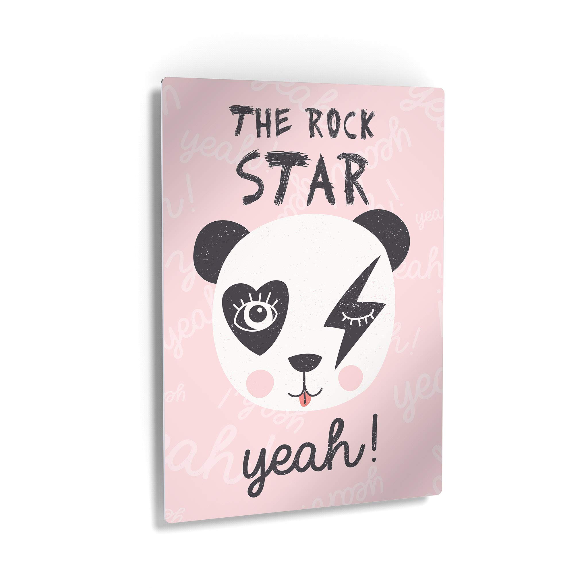 The Rock Star Yeah Panda Metal Wall Art - Pink Background 40x30 Inch Kids Room Decor, Nursery Decor, Baby Room Wall Art | Durable Metal Print, Made in USA | Perfect for Playrooms, Bedrooms & Gifts