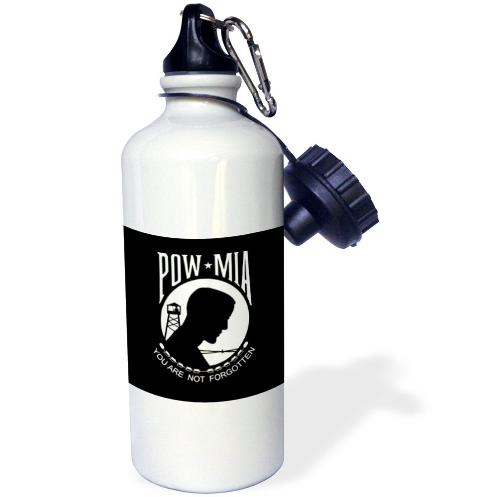 3dRose POW MIA Black and White Sports Water Bottle - 21 oz Insulated Stainless Steel Water Bottle for Gym, Hiking & Outdoor Activities