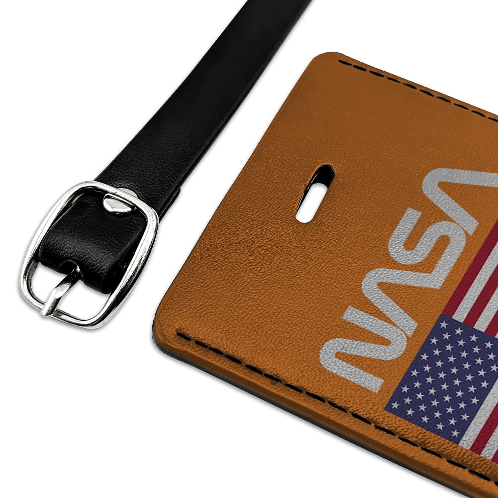 American Flag Leather Luggage Tag - Rectangle Cadet Style Suitcase ID Tag for Travel & Carry-On Bags | Perfect for Business Trips, Vacations & Gift Giving