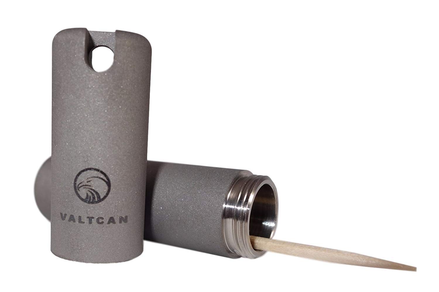 VALTCAN Titanium Toothpick Holder - Full Metal Portable Keychain Canister, 1Oz Lightweight EDC Pocket Caddy - Airtight Waterproof Design for Flavored Toothpicks, Matches & Batteries - Perfect for Camping, Travel and Everyday Carry (EDC) Accessories