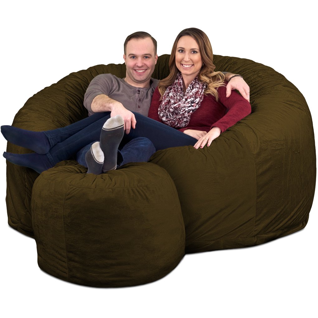 Ultimate Sack 6ft Oversized Bean Bag Chair with Footstool - Super Soft Suede Lounge Chair for Adults, Comfy Couch & Loveseat Alternative | Perfect for Living Room, Bedroom, Game Room & Dorm | Olive Color