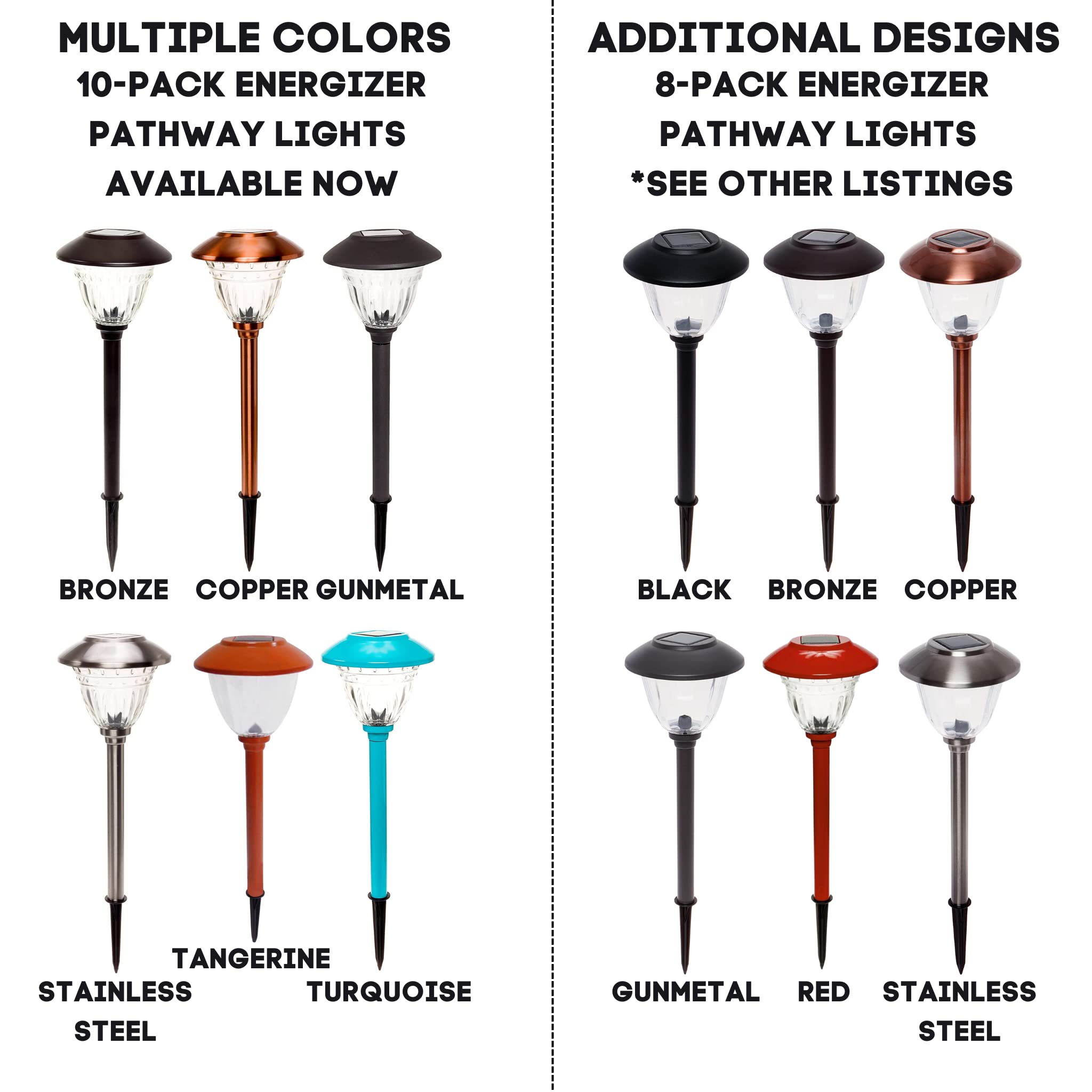 Energizer LED Solar Pathway Lights - 10 Pack Gunmetal Outdoor Solar Lights - IP65 Waterproof with Auto On/Off - Durable Patterned Glass & Metal Construction - Perfect for Garden, Walkway, and Driveway Lighting