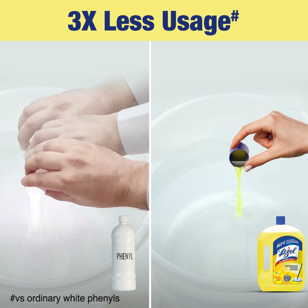 Harpic Original Disinfectant Toilet Cleaner Liquid 1L (Pack of 2) + Lizol Citrus Floor Cleaner 2L - Powerful Bathroom & Kitchen Cleaning Combo for Sparkling Floors & Sanitized Toilets