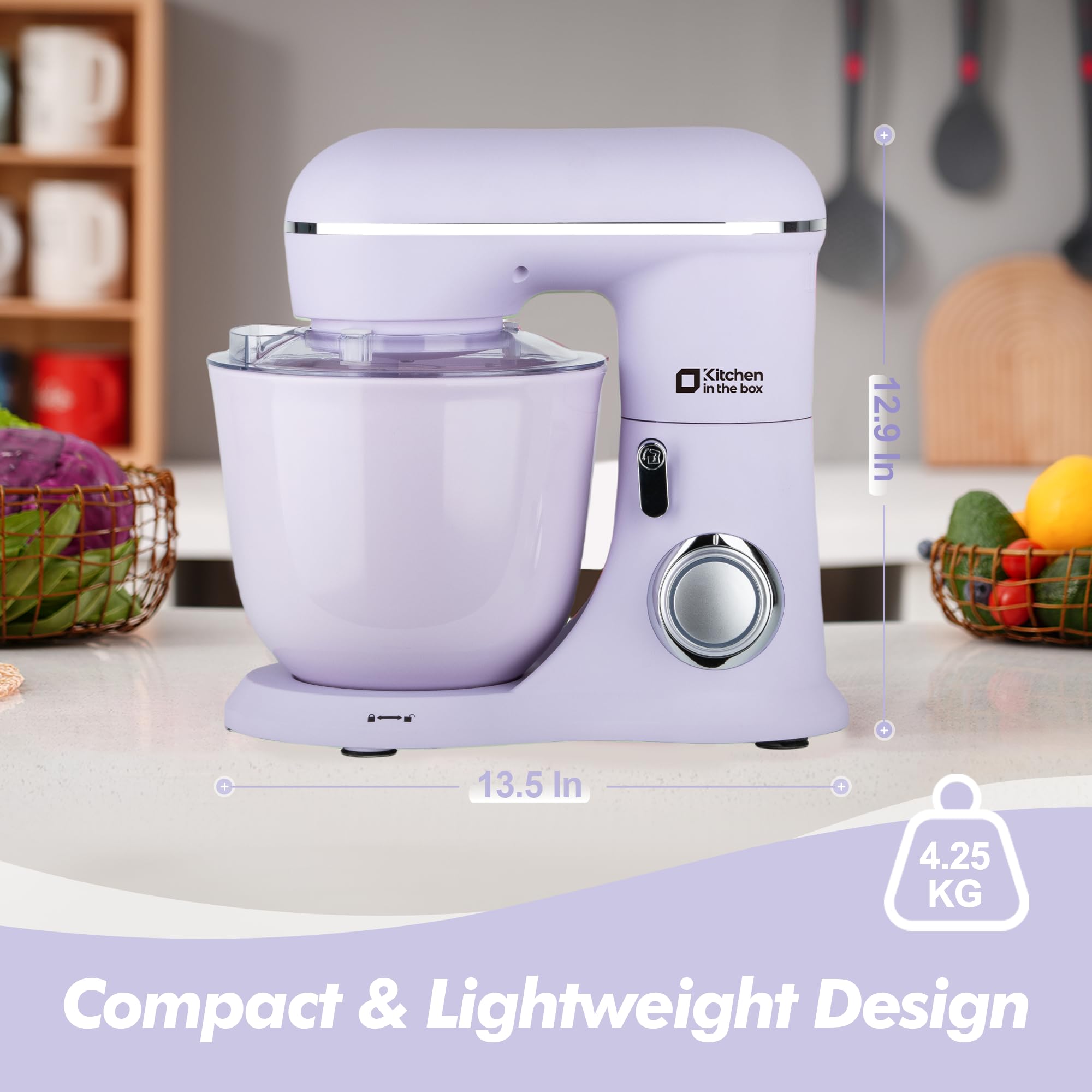 4.5QT Stand Mixer with 5QT Bowl, 10 Speeds - Egg Whisk & Dough Hook Included for Baking & Cooking (Lilac)