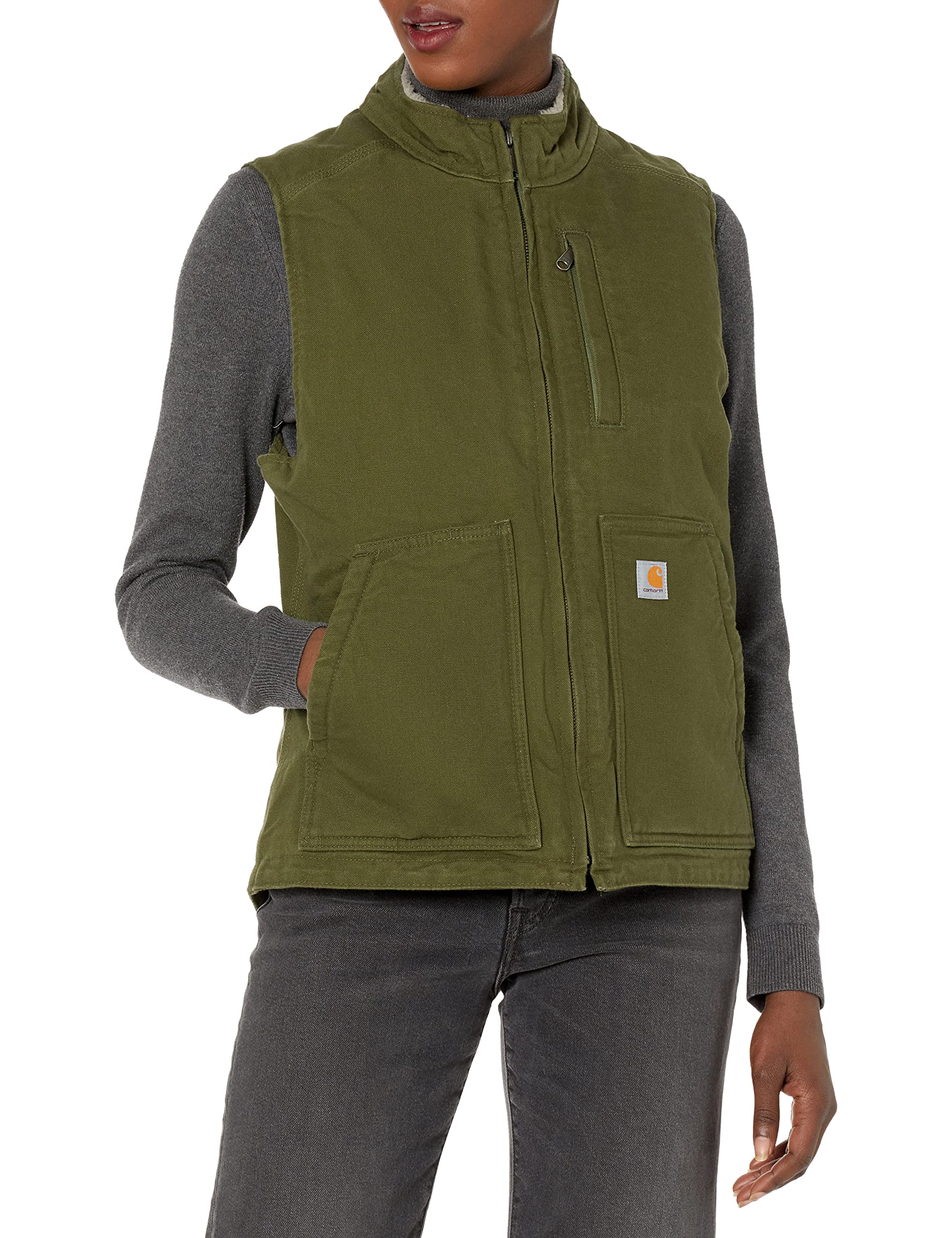 Carhartt Women's Relaxed Fit Washed Duck Sherpa-Lined Mock-Neck Vest - Warm Winter Workwear for Outdoor Activities & Casual Wear