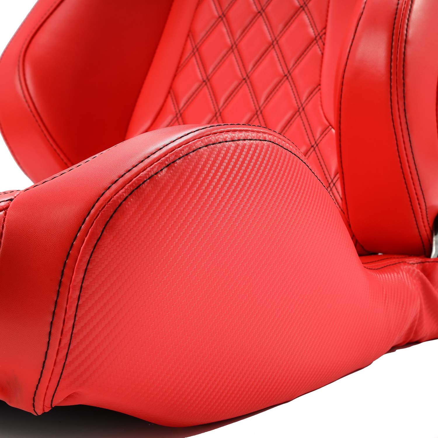 Universal ALL Red Carbon Fiber Style PVC Leather Racing Seats - 1 Pair Reclinable Bucket Seats for Cars, Trucks & SUVs | Lightweight & Durable for Street Racing & Performance Driving