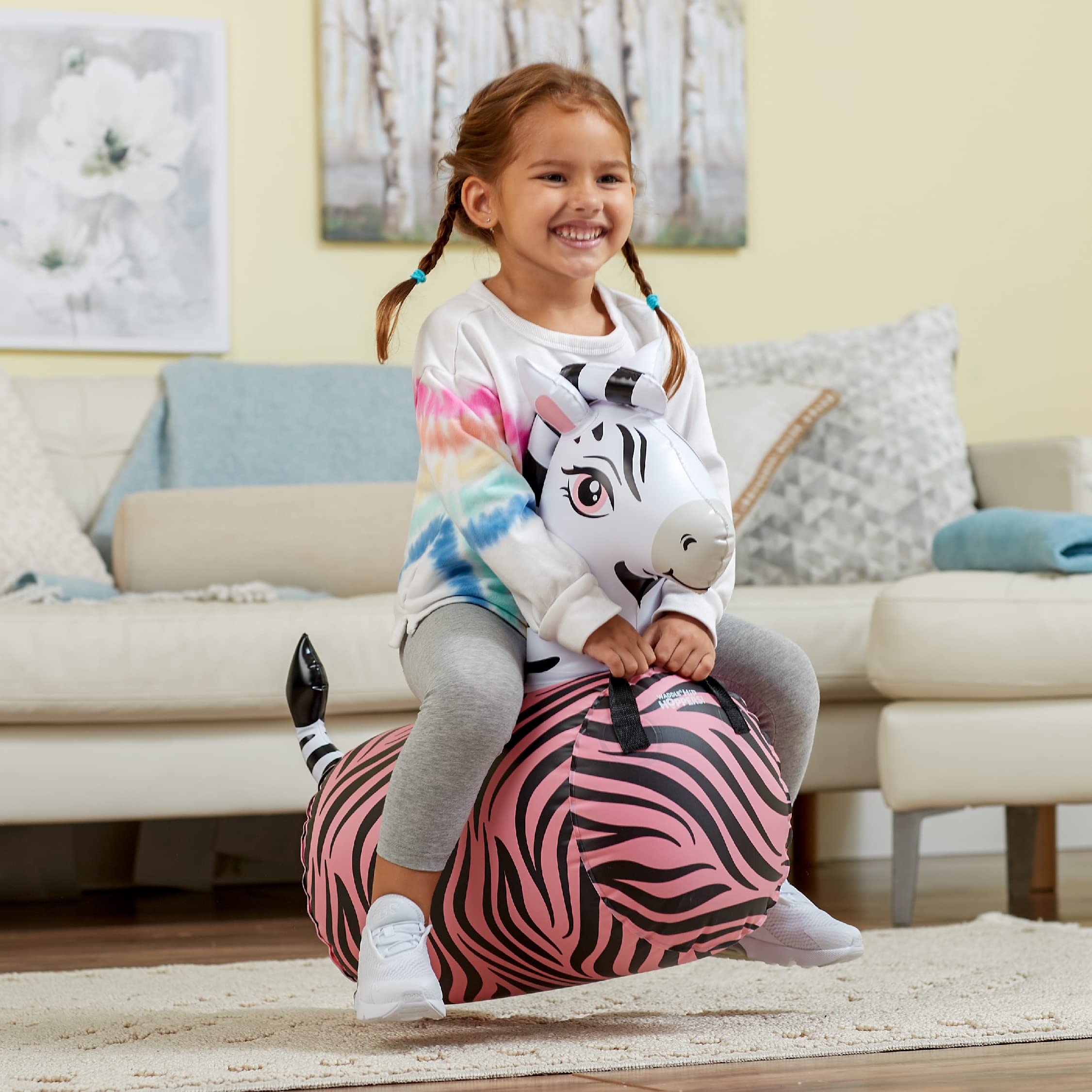 Inflatable Zebra Hopping Animal Bouncer - WADDLE Hip Hopper for Kids Ages 2+ | Fun Outdoor Play, Birthday Parties & Backyard Activities