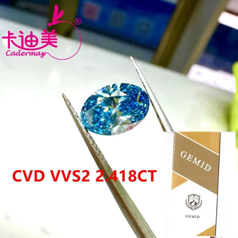 CADERMAY Oval Shape Blue VVS2 Clarity CVD Lab Grown Diamond - Certified Loose Stone for Jewelry Making | Engagement Rings, Necklaces & Custom Jewelry Designs