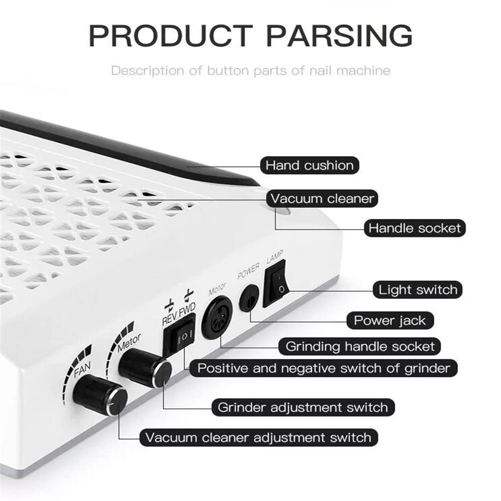 3-in-1 Professional Nail Drill Machine Kit - 80W Electric Nail File with Dust Collector & LED Light - Multi-Function Manicure Pedicure Tool for Salon & Home Use