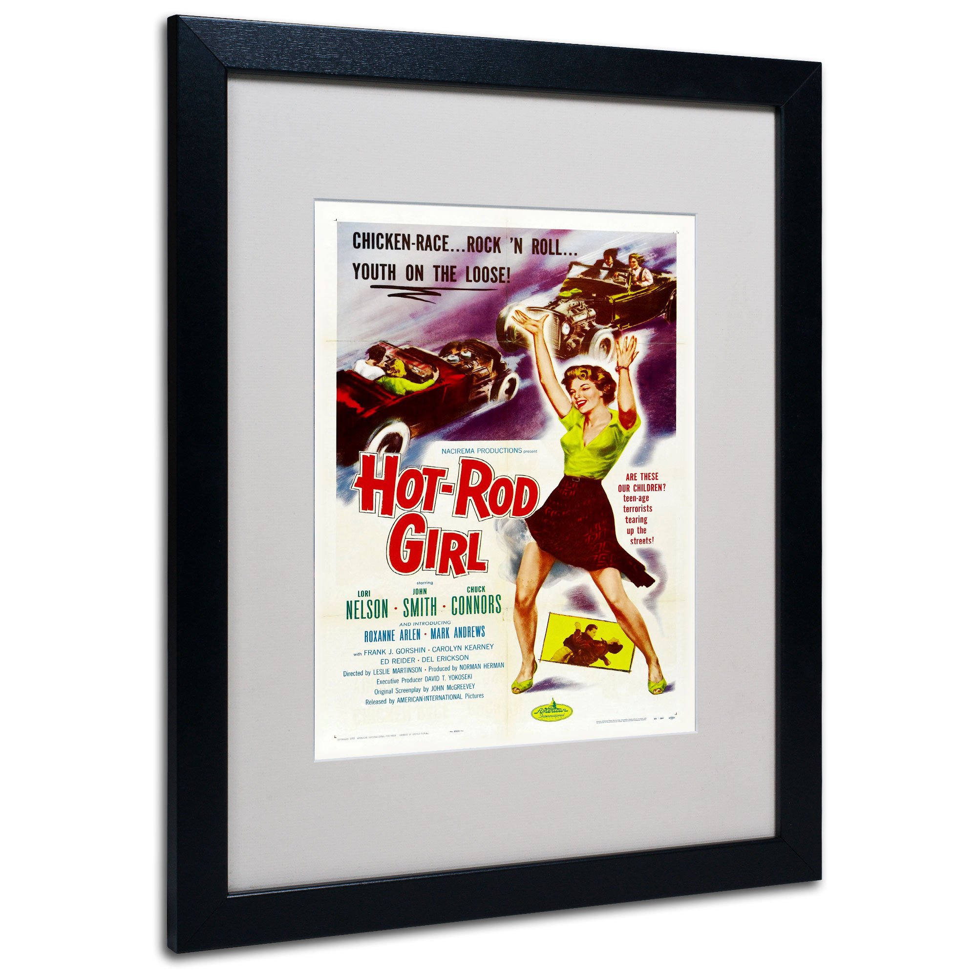 Vintage Apple Collection Hot Rod Girl Art Print - 16x20 Inch Black Framed Wall Decor for Living Room, Bedroom & Office | Retro Automotive Artwork