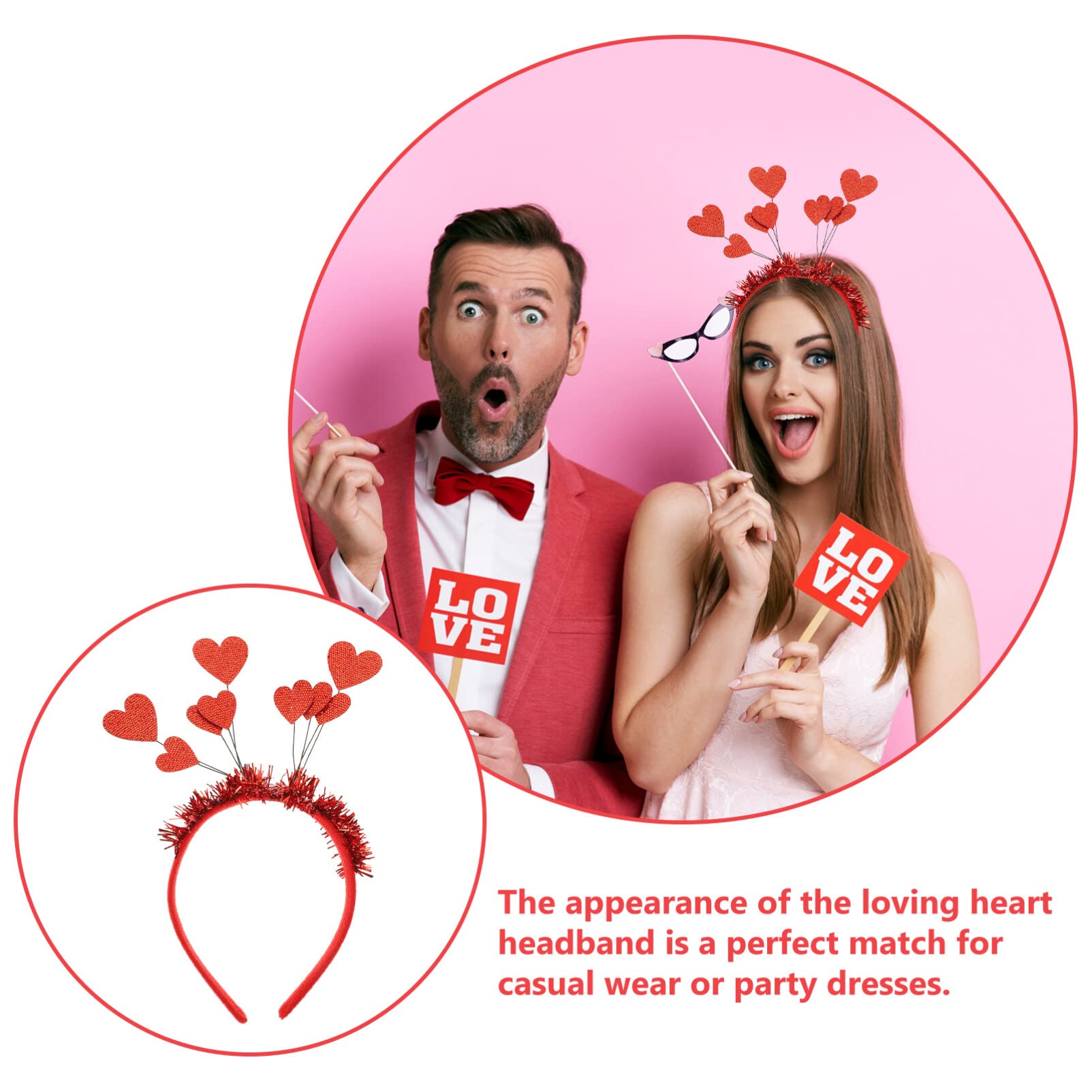 Beaupretty Red Love Heart Headband - Valentines Day Hair Accessories for Women & Girls, Tinsel Hair Hoop, Wedding Gift, Party Decor (Perfect for Valentine's Day, Weddings, Parties & Special Occasions)