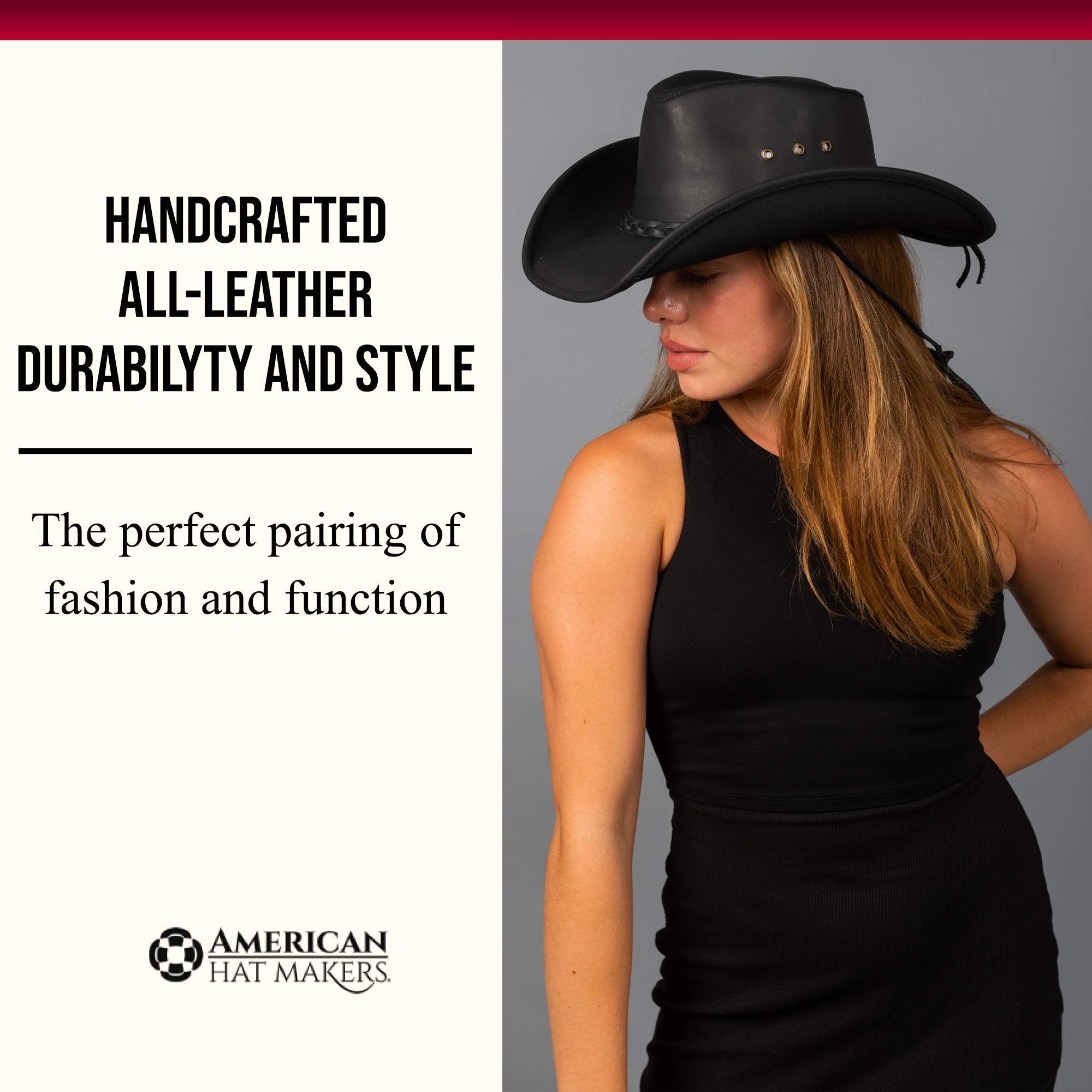 American Hat Makers Hollywood Leather Cowboy Hat — Handcrafted 100% Premium Leather, Breathable Design, Brown Western Hat for Men & Women | Perfect for Rodeo, Country Music Festivals & Outdoor Adventures