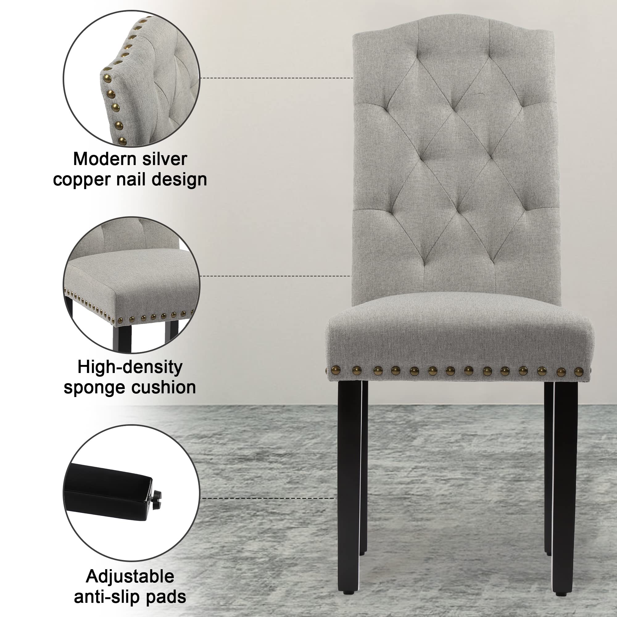 DAGONHIL 2-Piece Upholstered Dining Chair Set - Armless Kitchen Chairs with Black Solid Wood Legs for Home, Kitchen & Living Room (Gray) - Perfect for Small Spaces & Modern Dining Areas