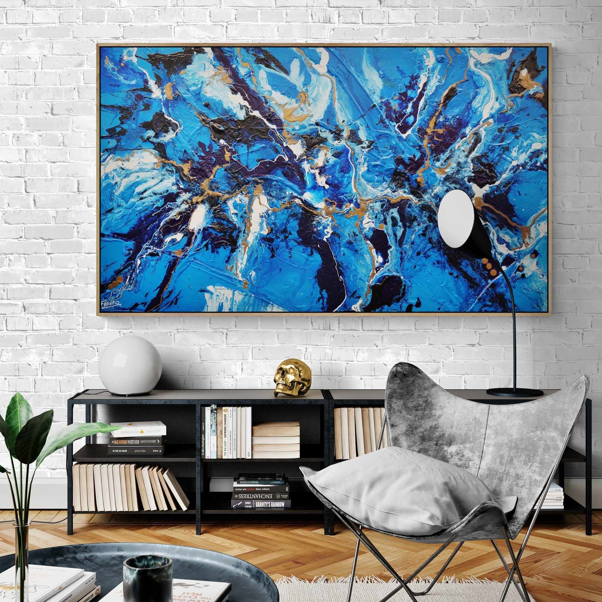 Bronzed Sapphire 200cm x 120cm Blue Bronze Textured Abstract Canvas Art - Perfect for Living Room Wall Decor & Modern Home Office