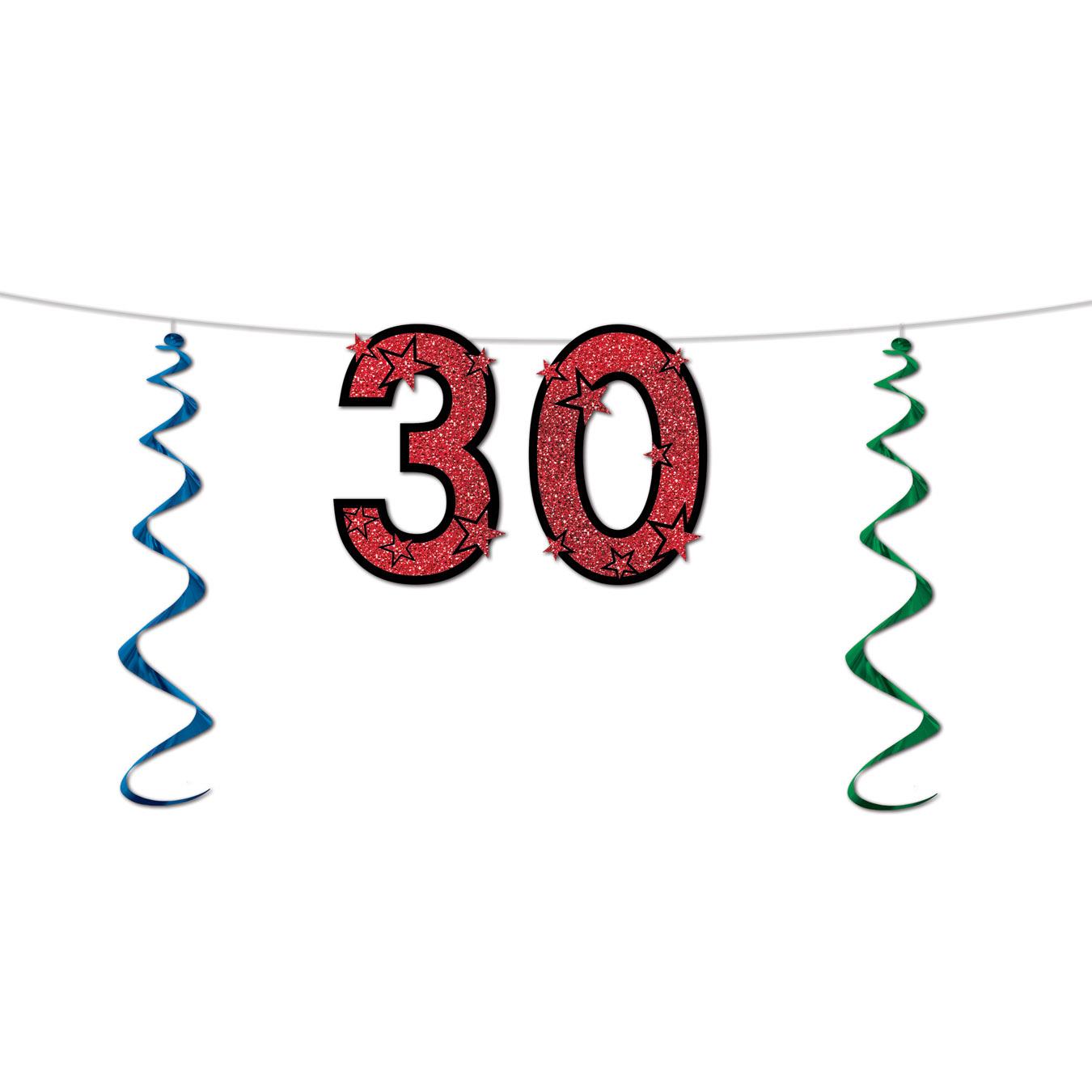 12 Pack Beistle 30th Birthday Party Glittered Streamers - Colorful Decorations for Anniversary Celebrations, Graduations & Special Events