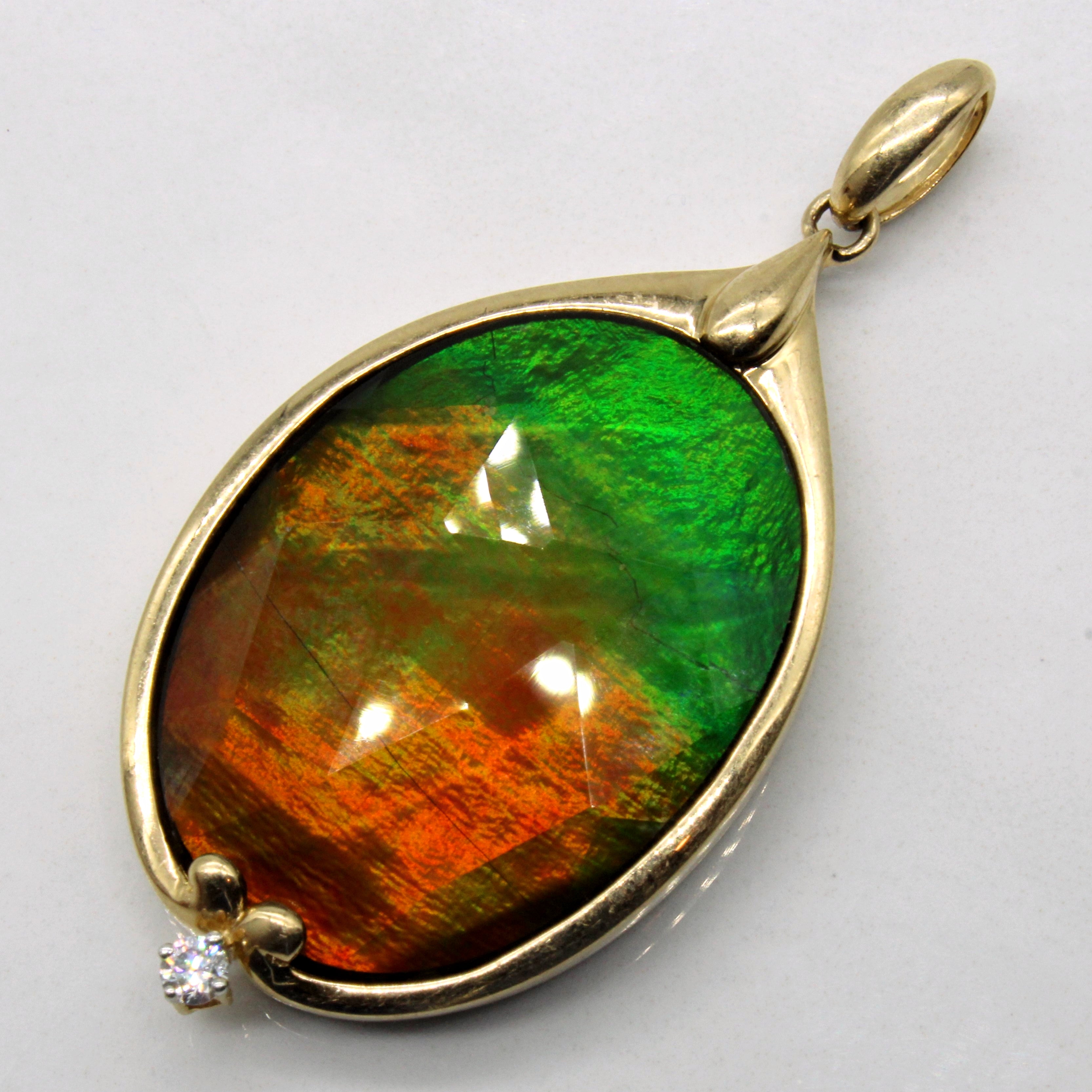 Exquisite 18.00ct Ammolite & 0.04ct Diamond Pendant Necklace - Natural Gemstone Jewelry for Women - Perfect for Parties, Weddings & Special Occasions