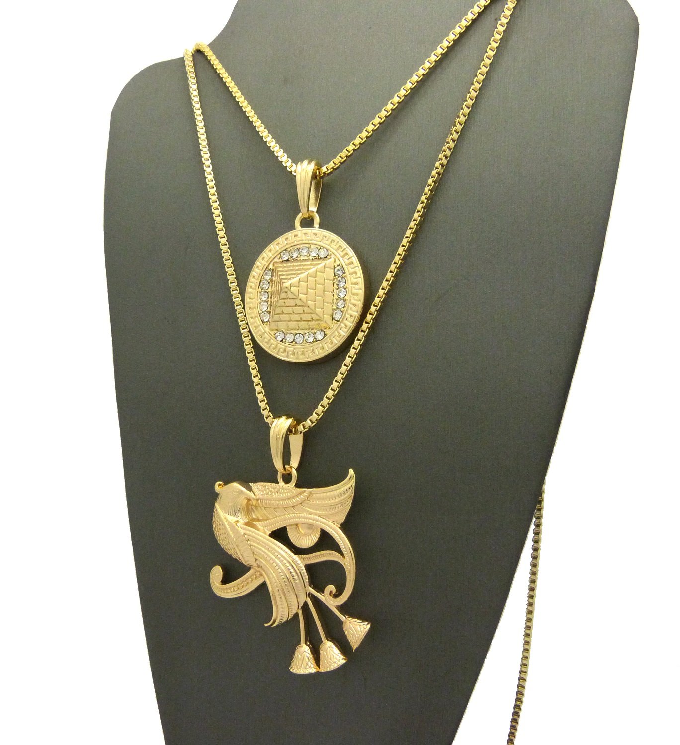 Iced Out Pyramid & Eye of Horus Pendant Necklace Set with 24