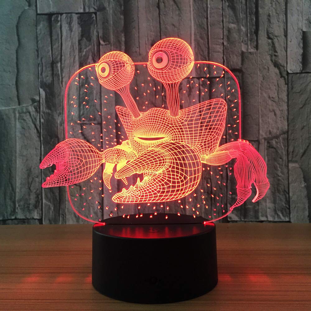 3D LED Night Light Crab Lamp - USB Powered 7 Color Changing Mood Light for Kids & Adults, Perfect as Desk Decor, Home Decoration & Party Gift