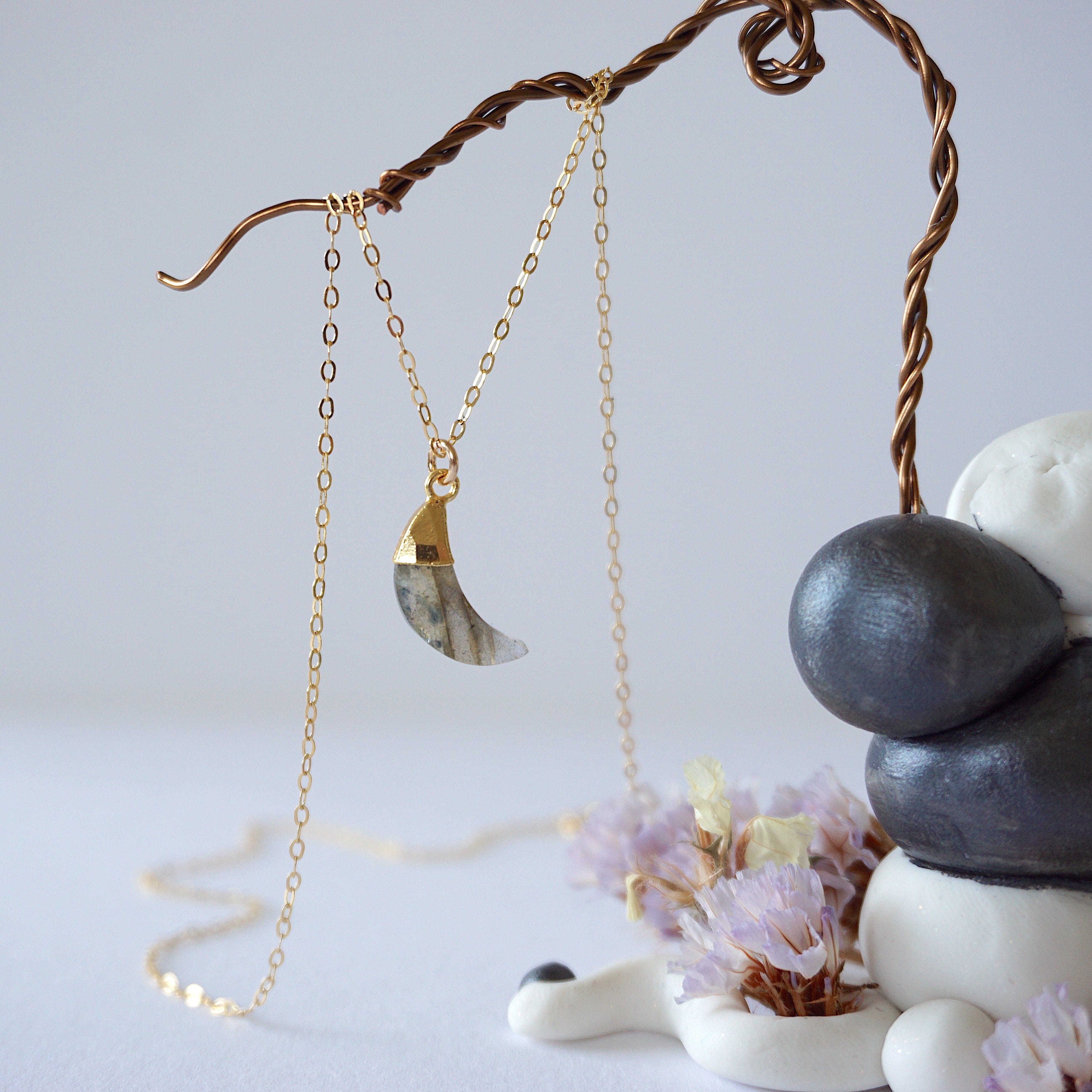 14K Gold Filled Labradorite Moon Charm Necklace - Elegant Crystal Pendant for Women, Perfect for Everyday Wear, Gift Giving & Spiritual Healing