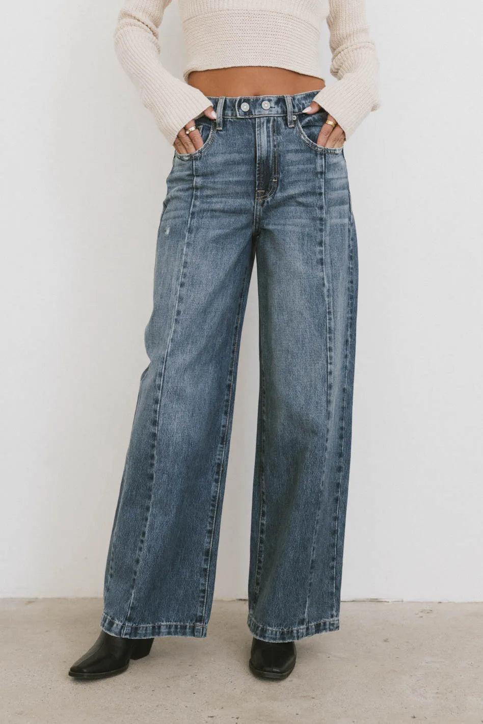 Oriella Women's Wide Leg Jeans - Medium Wash Denim Pants for Casual & Work | Comfortable High Waist Trousers for Everyday Wear & Office Outfits