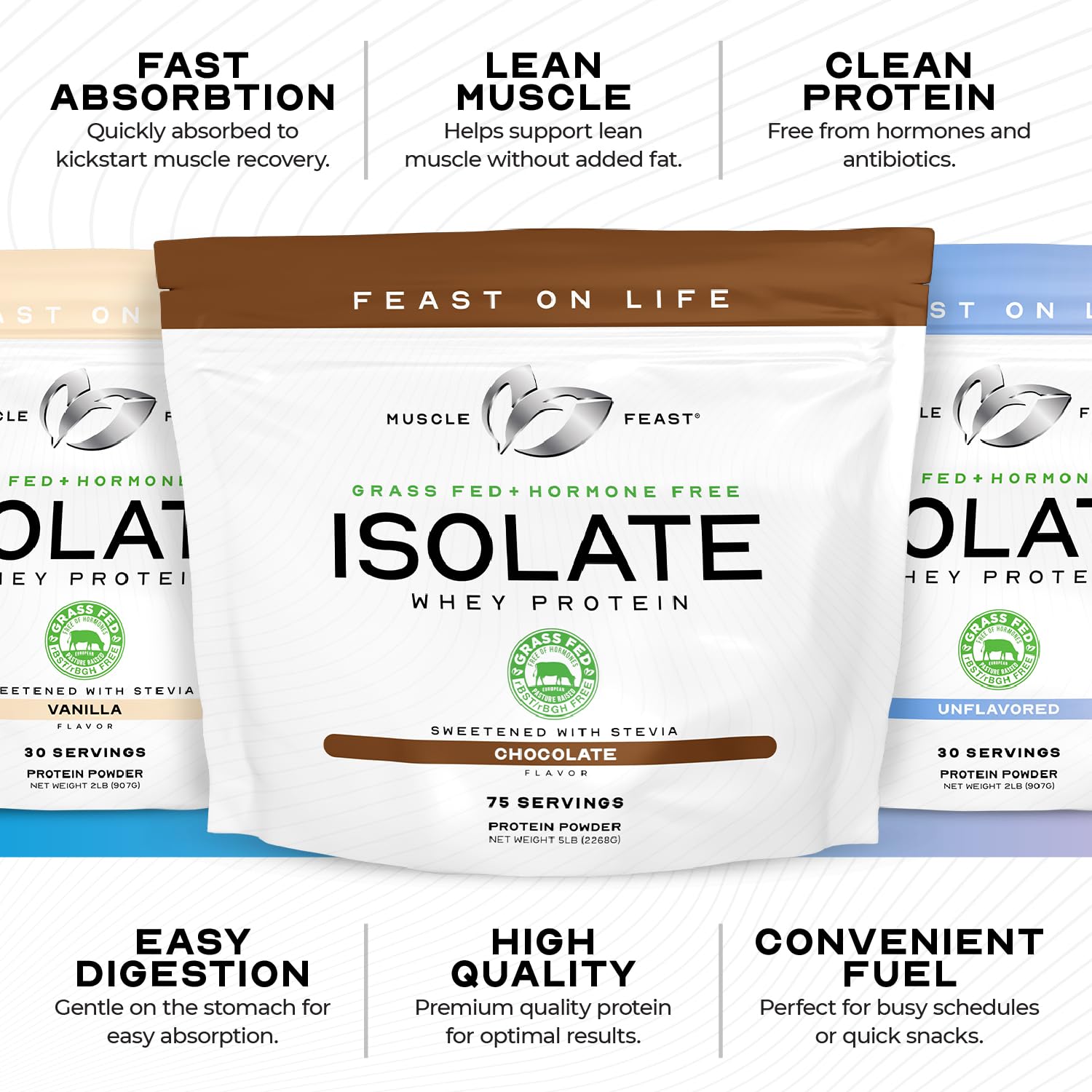 Muscle Feast Grass-Fed Whey Protein Isolate - All Natural, Hormone Free, Pasture Raised Vanilla Protein Powder (5lb) for Post-Workout Recovery & Muscle Building