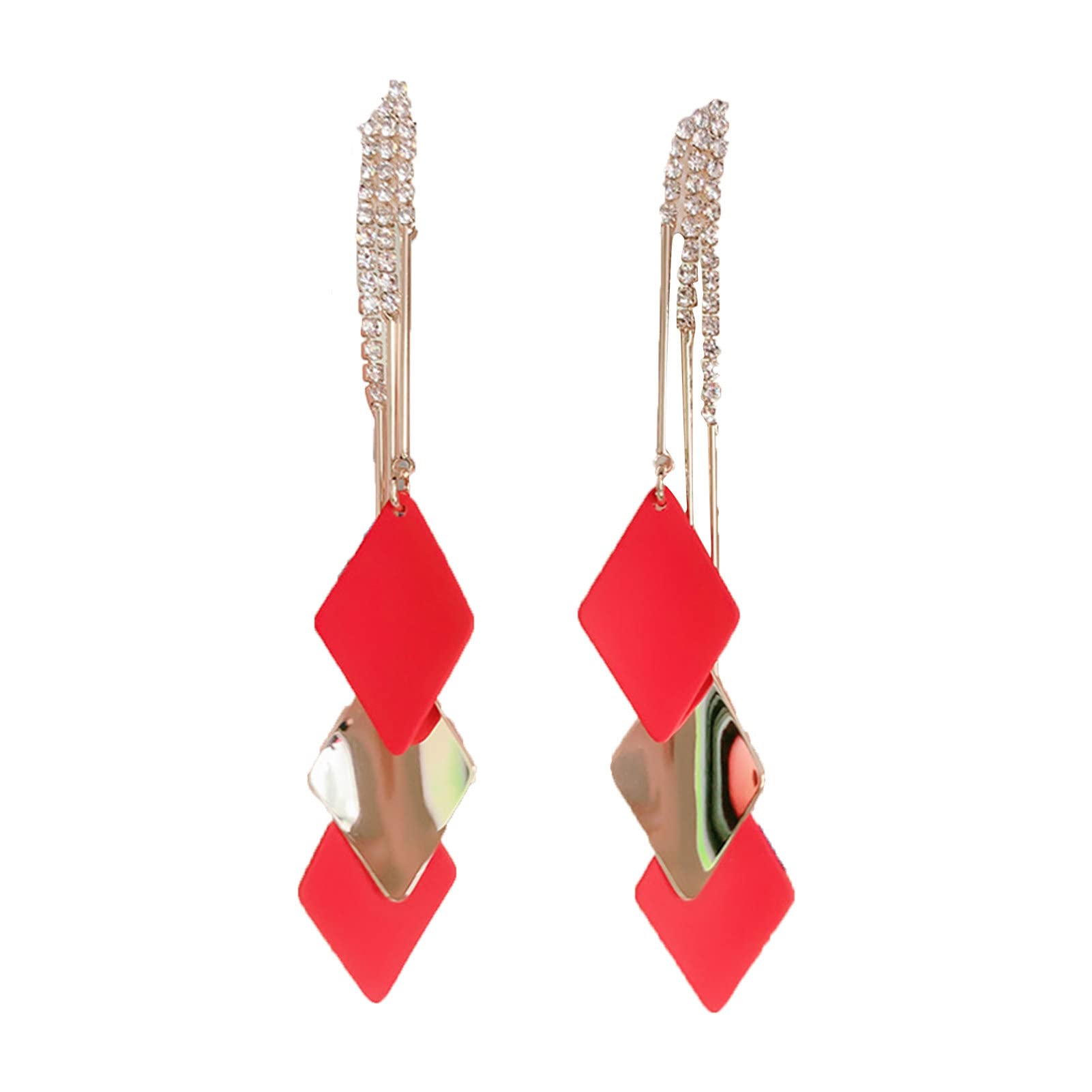 Elegant Geometric Drop Earrings for Women - Rhinestone Tassel Dangle Earrings | Fashion Jewelry Gift for Her | Perfect for Parties, Weddings & Date Nights