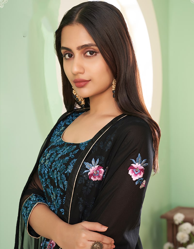 Elegant Black Palazzo Style Suit in Flowy Georgette Fabric - Perfect for Office Wear, Evening Events & Special Occasions