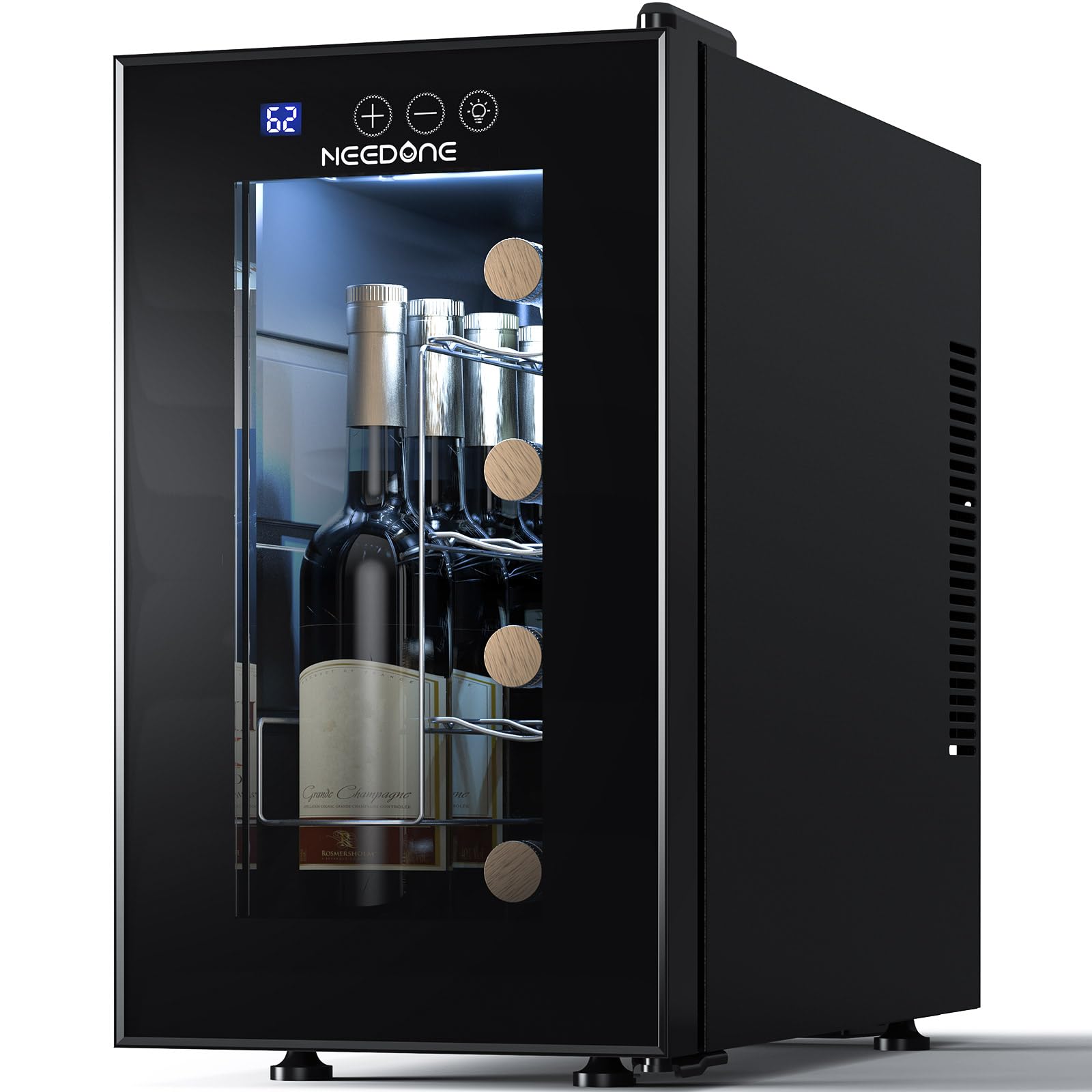 NEEDONE 8-Bottle Wine Cooler - Thermoelectric Wine Fridge with Quiet Fast Cooling, Built-in Wine Rack for Red, White & Sparkling Wines | Energy Efficient Wine Cellar Cabinet | Perfect Gift for Wine Lovers (Men & Women) | Ideal for Home Bars, Kitchens & Entertaining