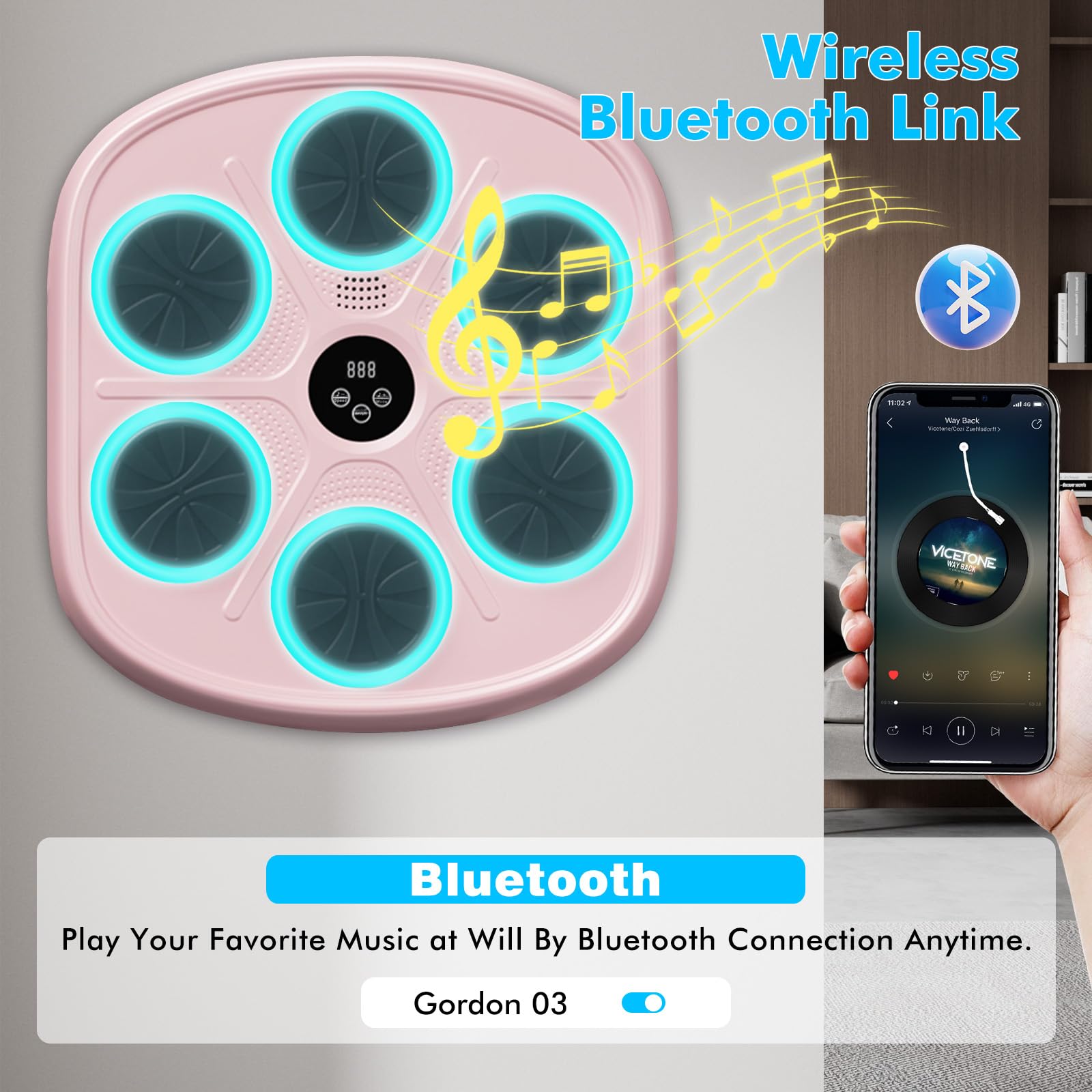 Bluetooth Smart Boxing Machine for Adults - Wall Mounted Music Punching Bag with Gloves, 9 Modes & 9 Speeds - Home Gym Equipment for Fitness, Office Stress Relief & Boxing Workout Training