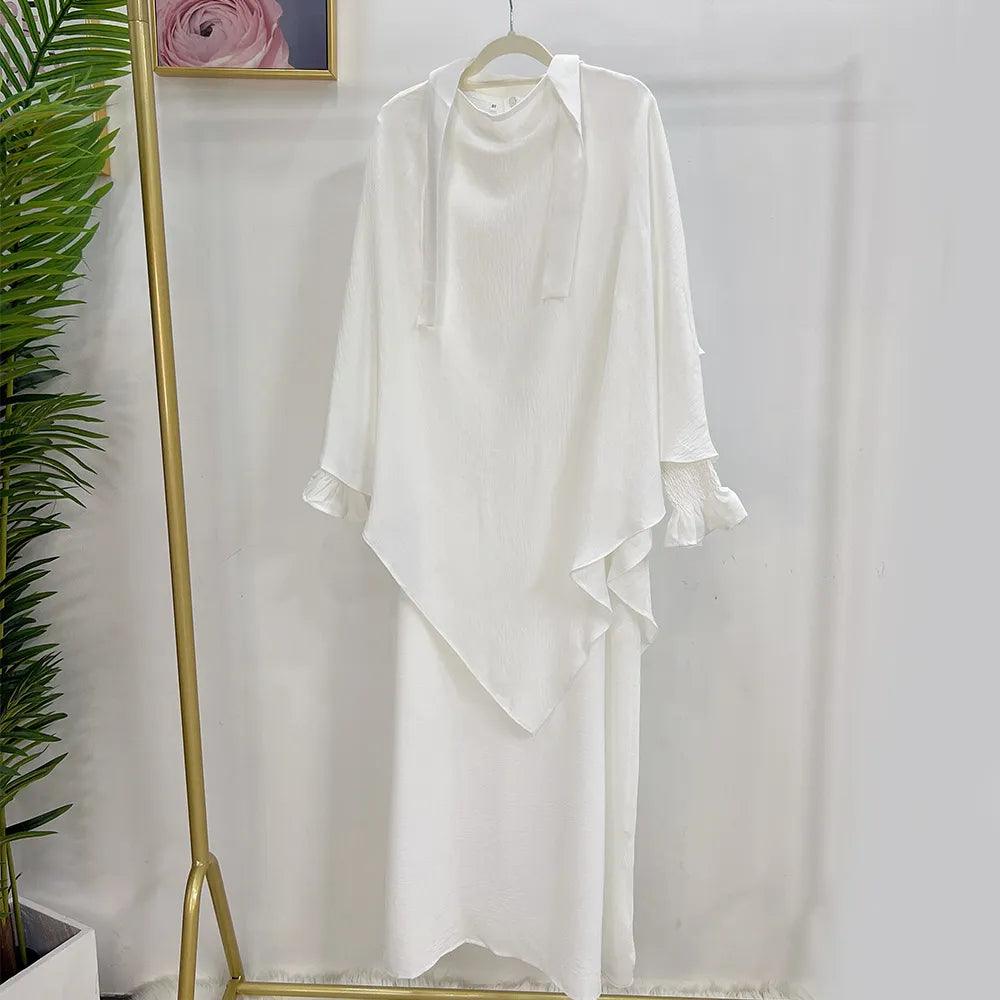 2-Piece Abaya Khimar Set - Long Triangle Hijab & Smocked Cuff Dress for Women | Islamic Modest Wear for Prayer, Mosque & Special Occasions