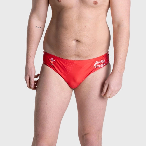 Budgy Smuggler Welsh Rugby Union Swimwear - Men's Performance Swim Briefs for Rugby Fans - Perfect for Beach, Pool & Sports Events